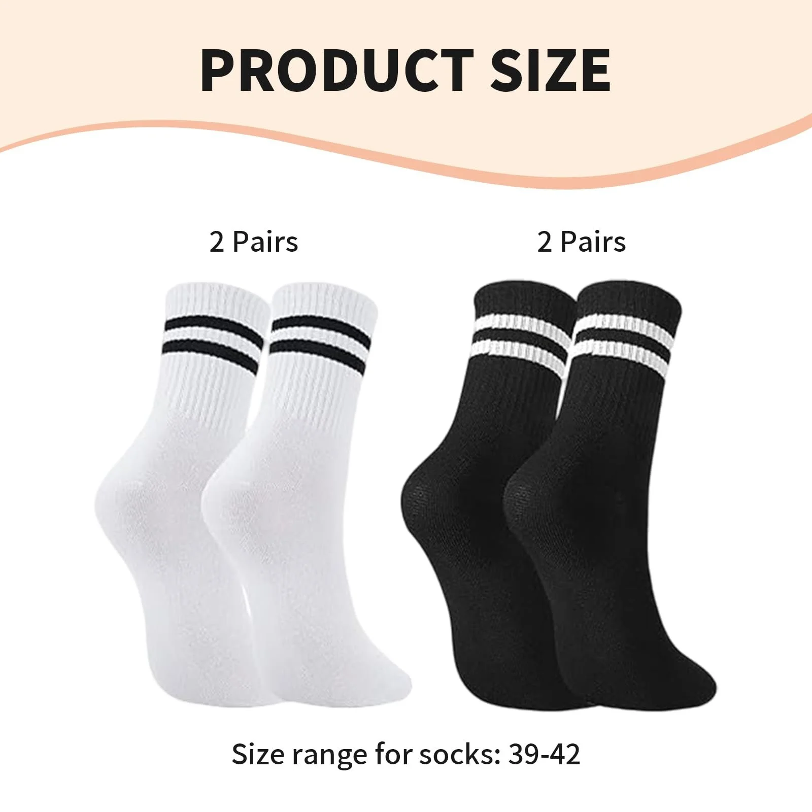 Шкарпетки Бавовняні Смугасті Спортивні (2 пари чорні + 2 пари білі), фото №6