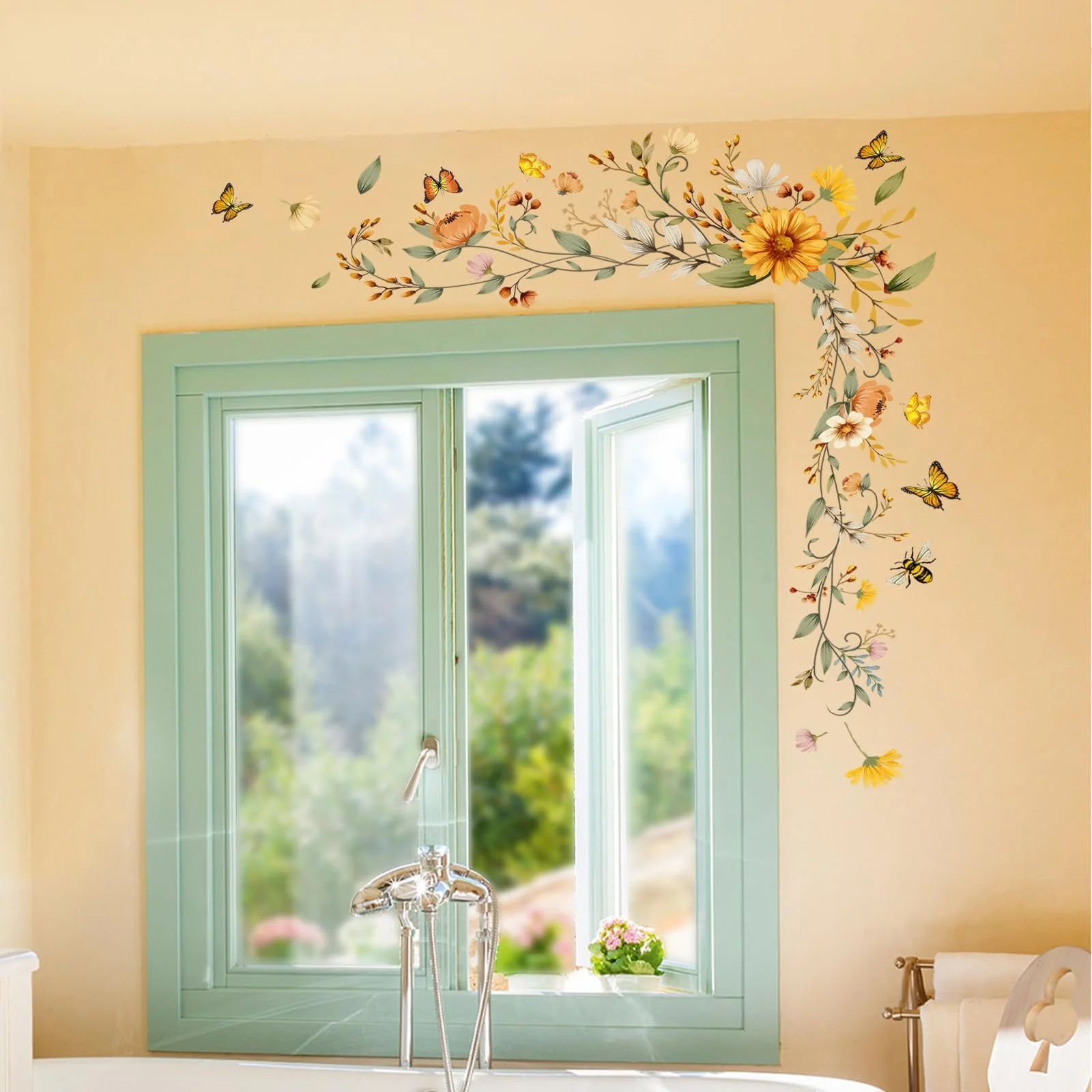 Наклейка на стену Tanlaby Растения Цветы Пчелы Бабочки Самоклеящаяся, фото №3