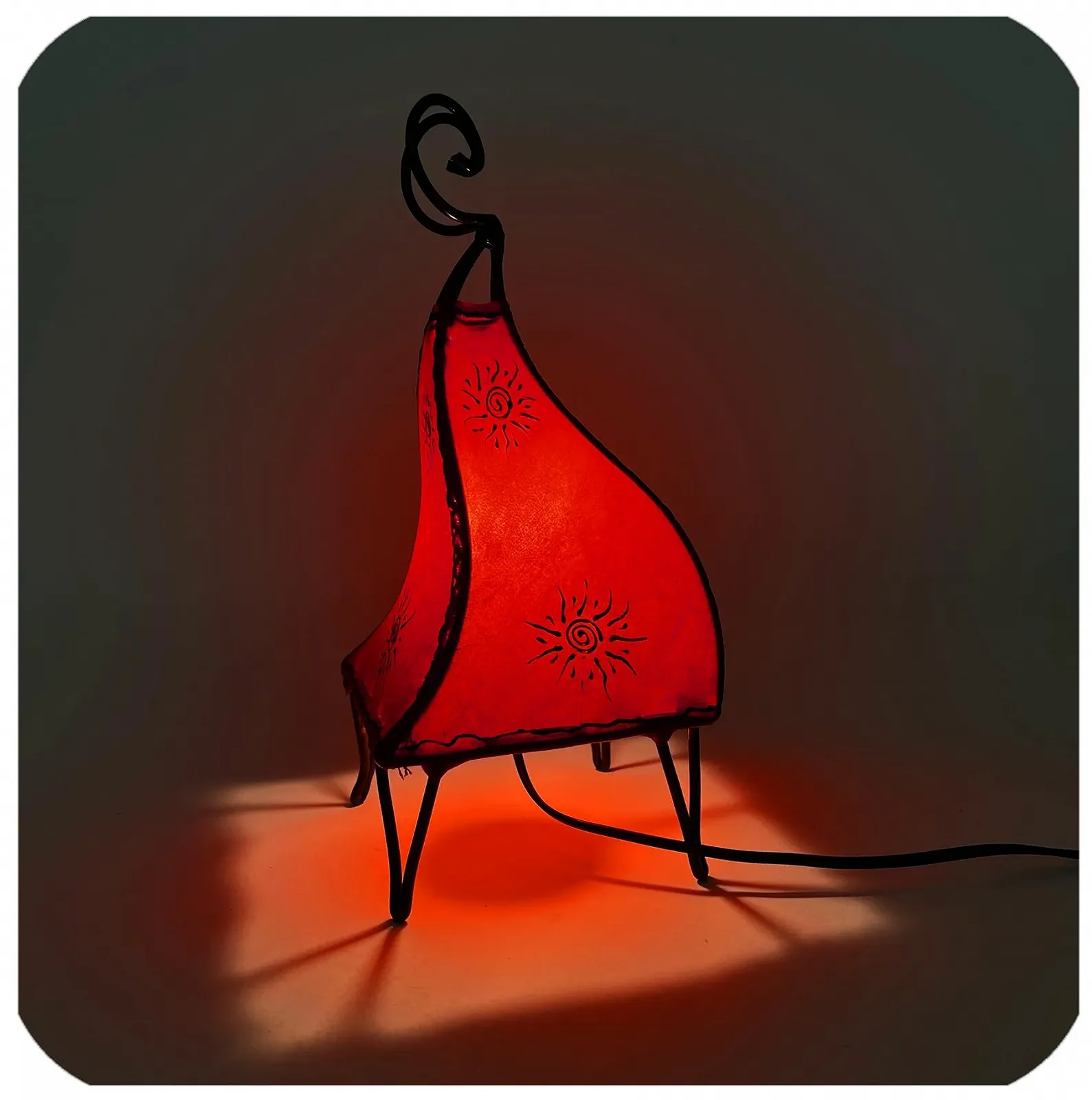 Настільна лампа Simandra Mellah Sun 40 см марокканська шкіряна червона, фото №2