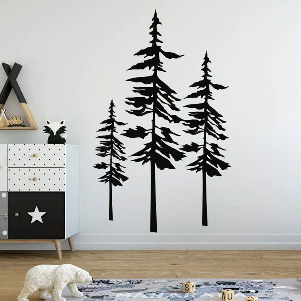 Наклейки на стену Сосна Набор 3 шт. Виниловые Черные 80 x 129 см, фото №1