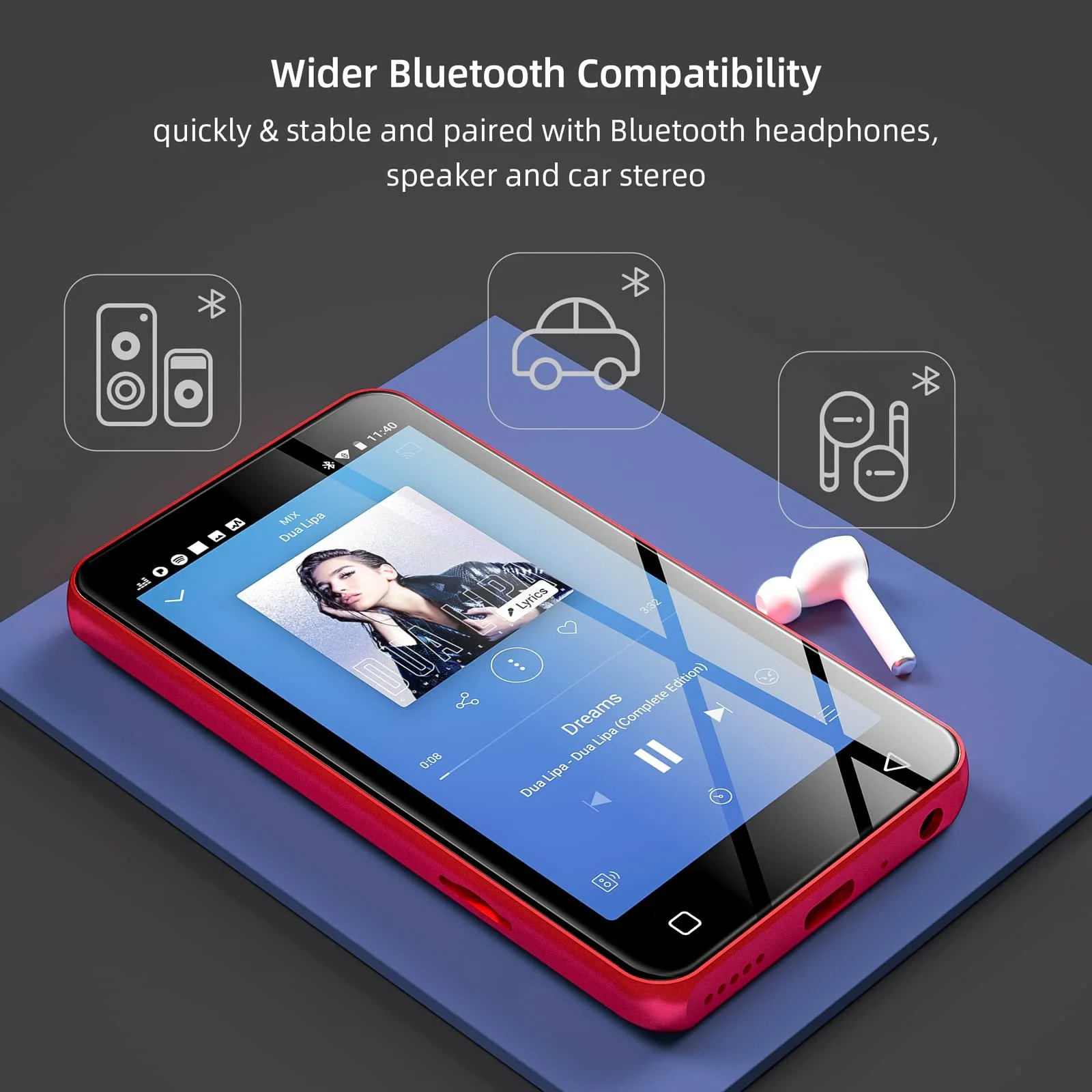 MP4 MP3 Плеер INNIOASIS G1 с Bluetooth и WiFi, 4-дюймовым сенсорным экраном, красный, фото №5