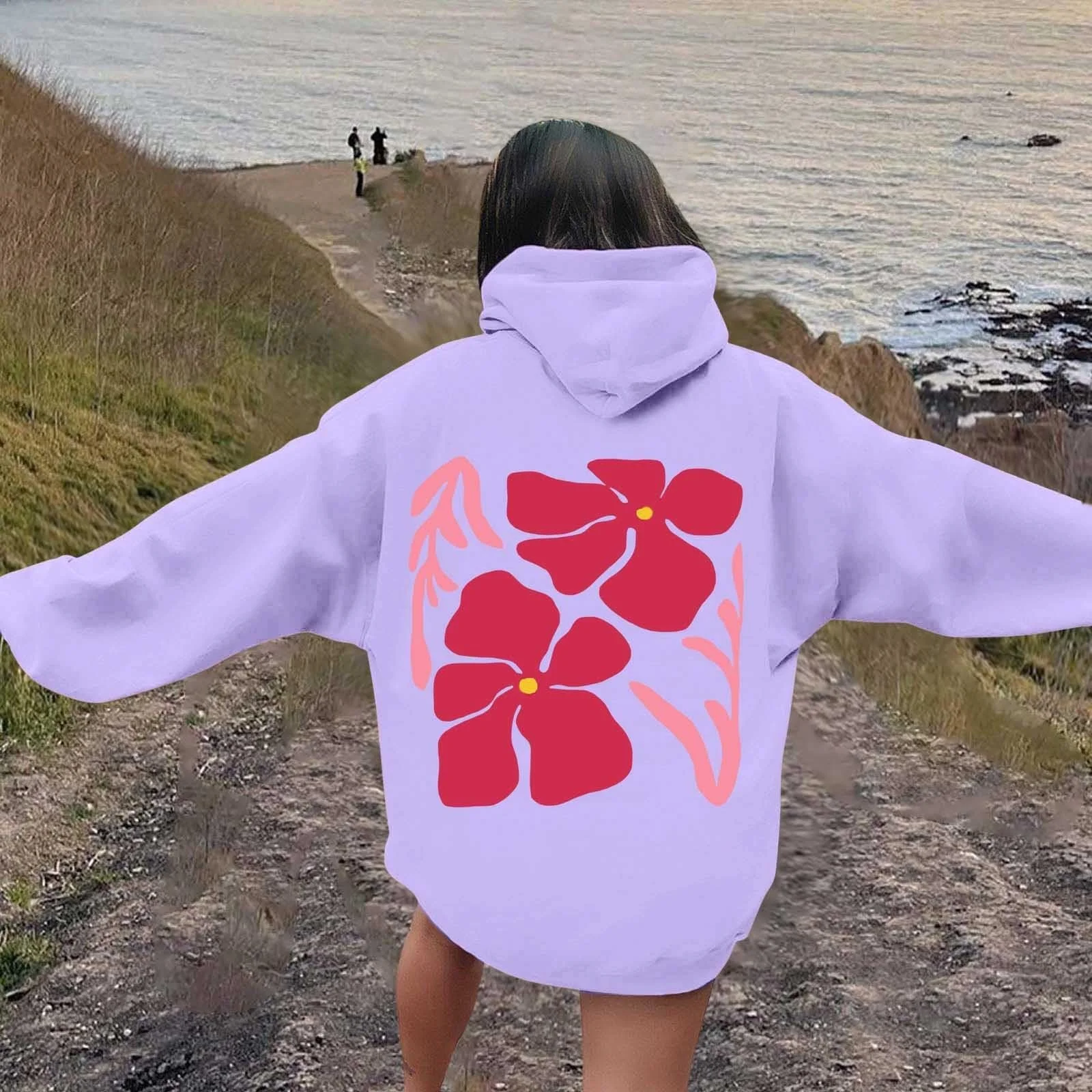 Женский Худи blackprint Классический Пуловер Цветной Блок с Карманом Черный принт, фото №3