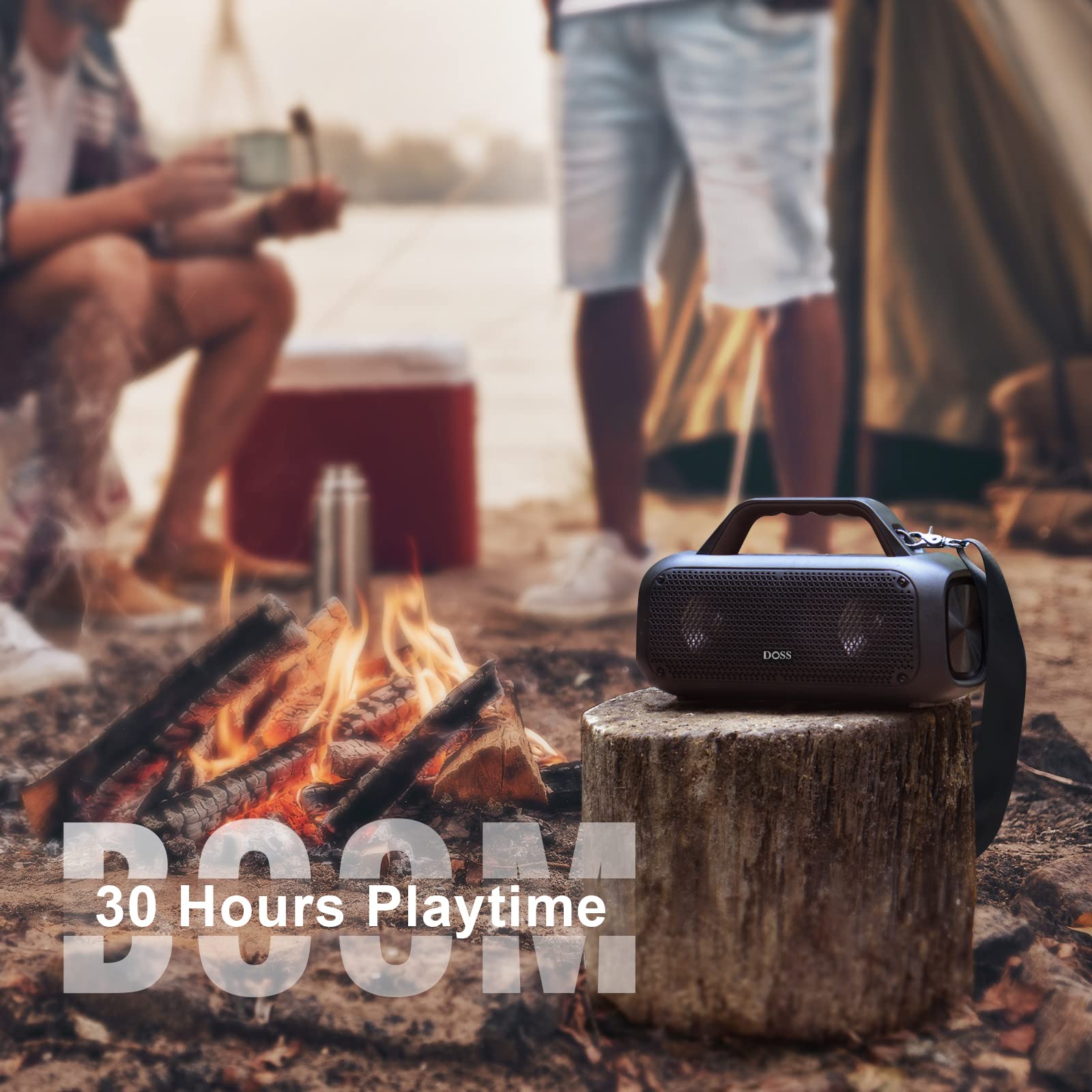 Колонка DOSS Extreme Boom Bluetooth з водонепроникністю IPX6, 60 Вт інтенсивний бас, 30 годин часу відтворення, акумуляторна батарея 10400 мАг, стерео-парування, Bluetooth колонка з ручкою для внутрішнього та зовнішнього використання, фото №5