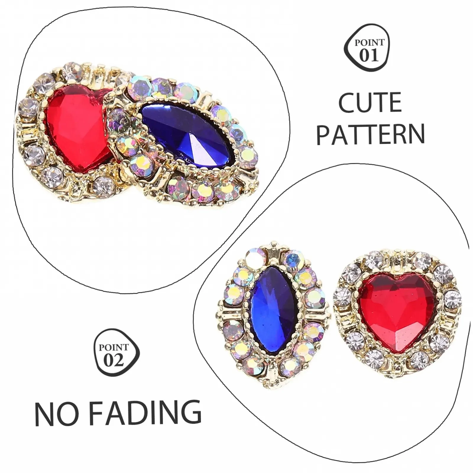 Healeved Набор 10 шт. для дизайна ногтей, плоские подвески для ногтей, аксессуары для гелевых ногтей, украшения для ногтей, подвески для ногтей в форме сердца, украшения для ногтей в форме лошадиного глаза, наклейки для ногтей, 3D стекло, фото №4