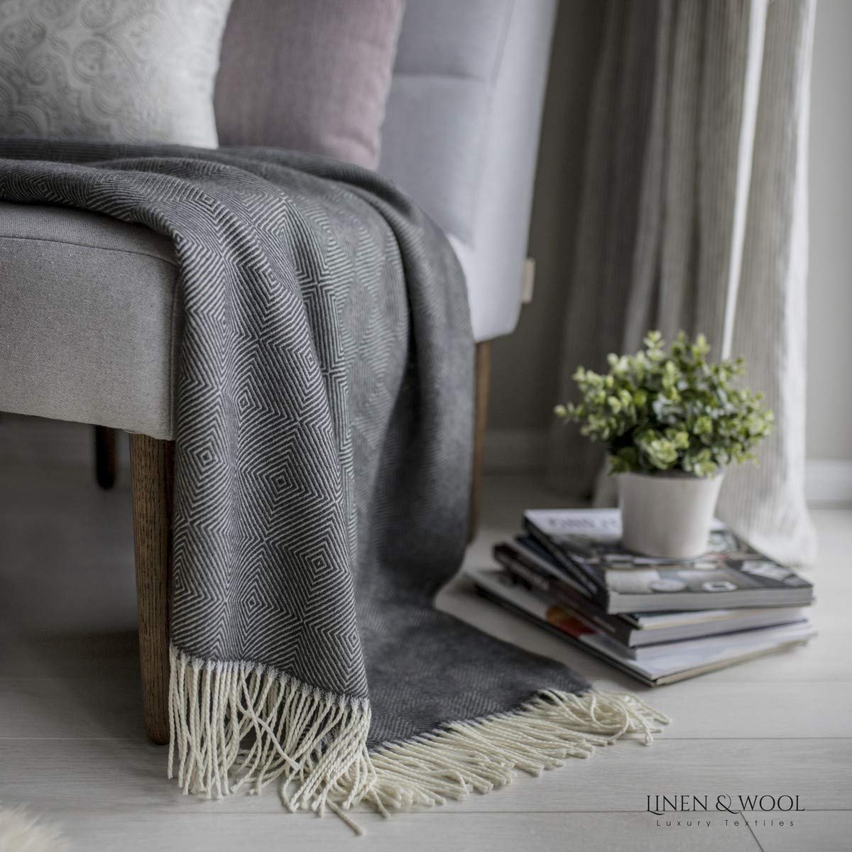 Покривало Linen & Cotton з 100% вовни мериноса ромб, фото №7