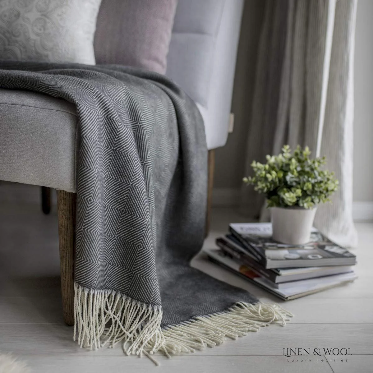 Одеяло Linen & Cotton из 100% шерсти мериноса ромб, фото №7