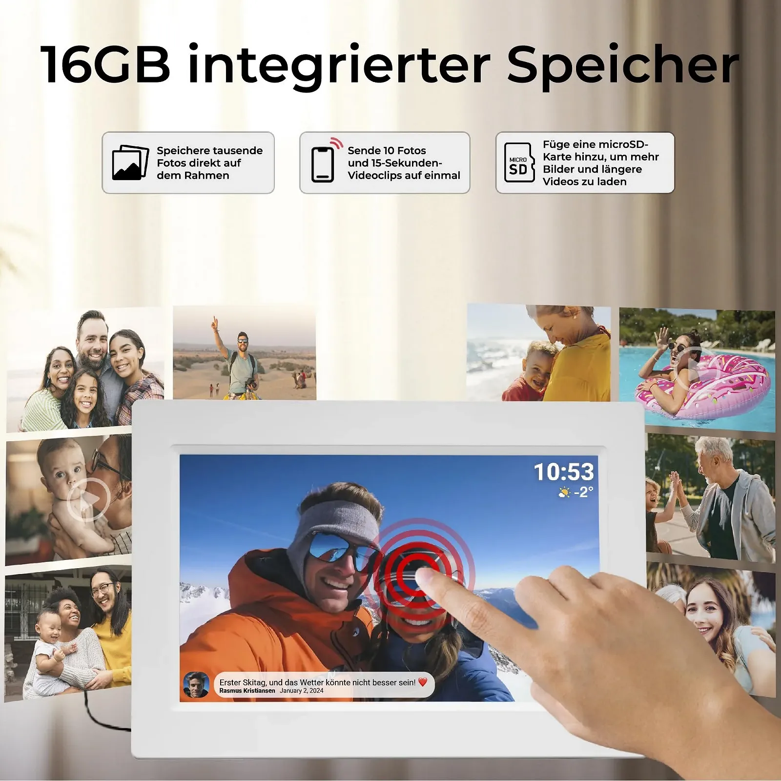 Цифровая фоторамка Denver 10.1 дюйма WiFi Frameo Touchscreen 16 GB USB microSD Белая, фото №8