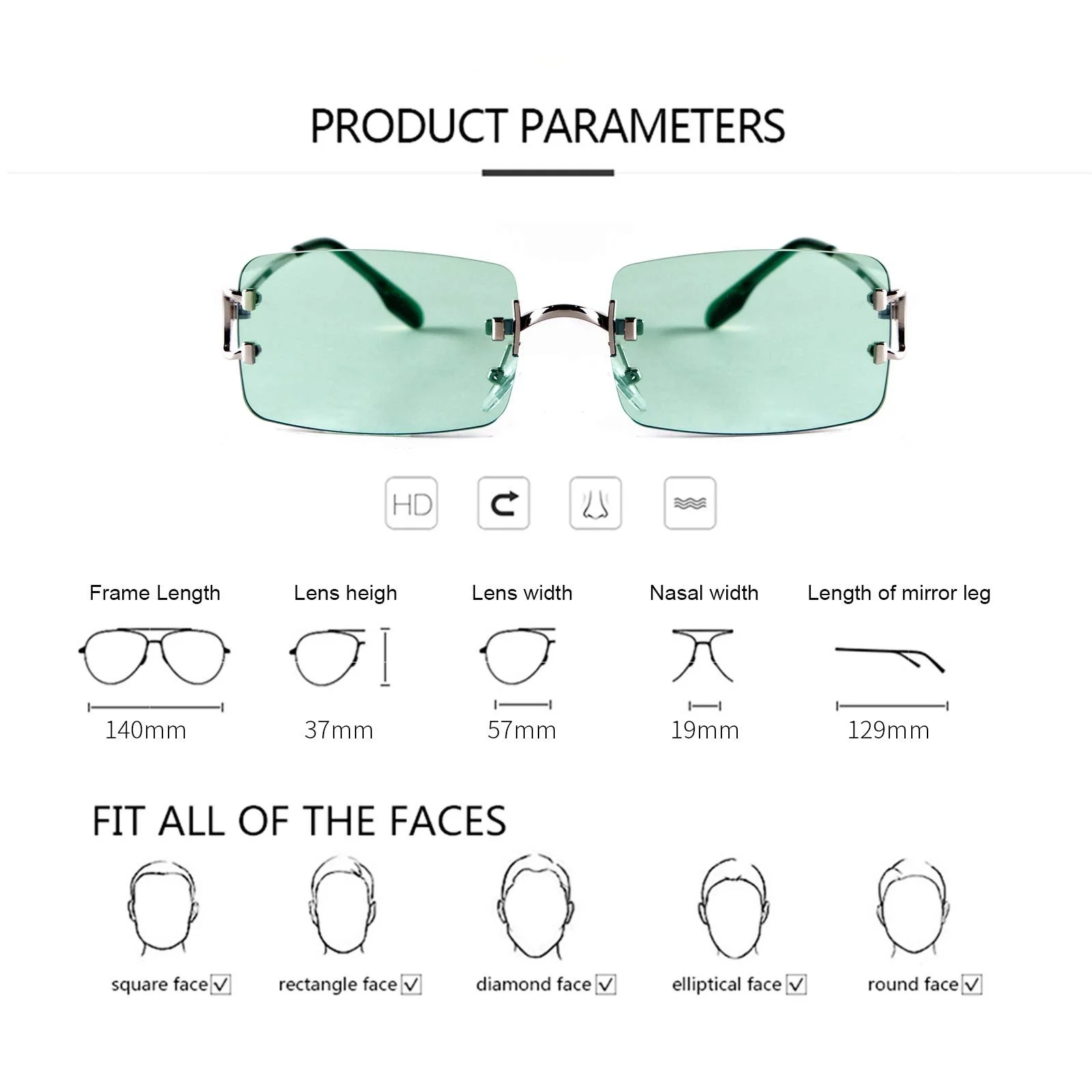 Сонцезахисні окуляри ADEWU без оправи, вінтажні, вузькі, маленькі прямокутні, металеві, фото №2 Сонцезахисні окуляри ADEWU без оправи, вінтажні, вузькі, маленькі прямокутні, металеві, фото №2