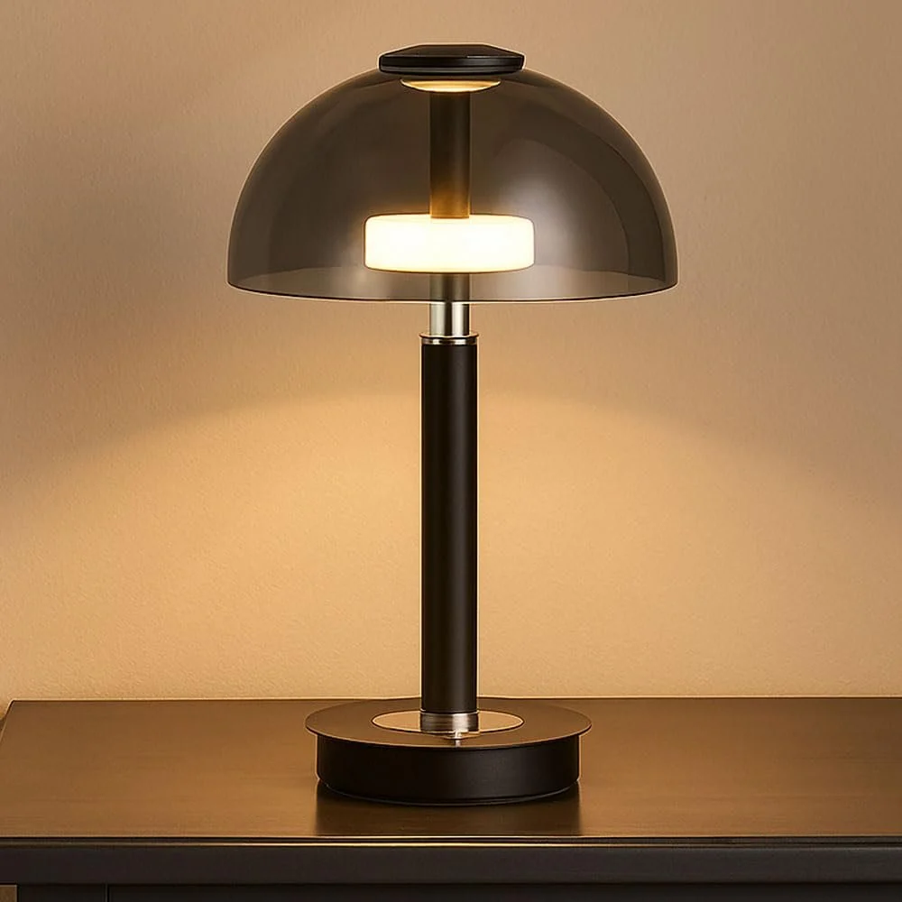 Настольная лампа GLOBO LIGHTING LED Сенсорная с диммером Дымчатое стекло 7 Вт 255 лм Теплый белый 18 x 31,5 см Черная, фото №2