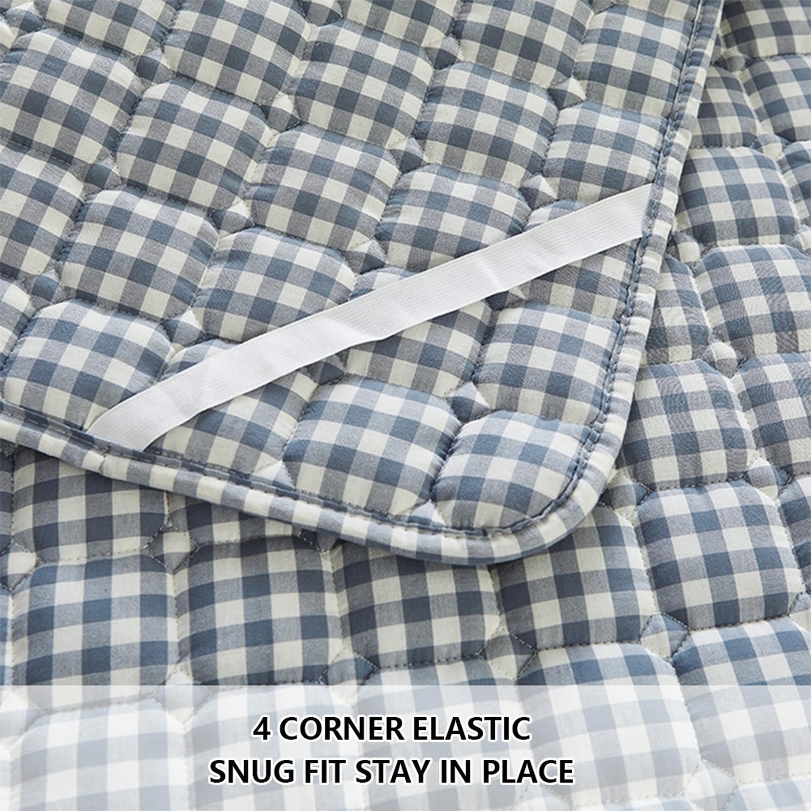 Наматрацник HAIBA 200 x 220 см, стьобаний, синій, 3-шаровий, 100% бавовна, з кутовими гумками, фото №6