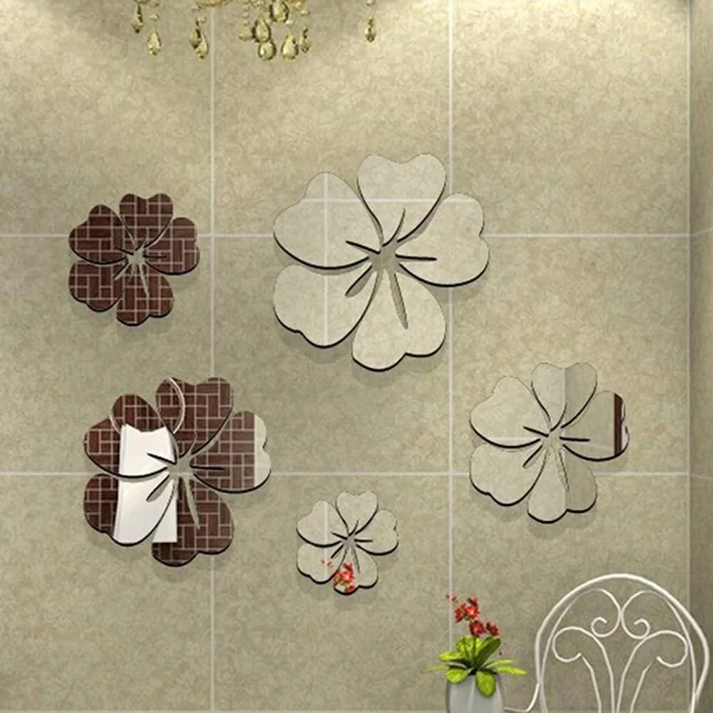 Зеркальные наклейки на стену 3D Self Adhesive Acrylic Art Flower Tile 5 штук, фото №3