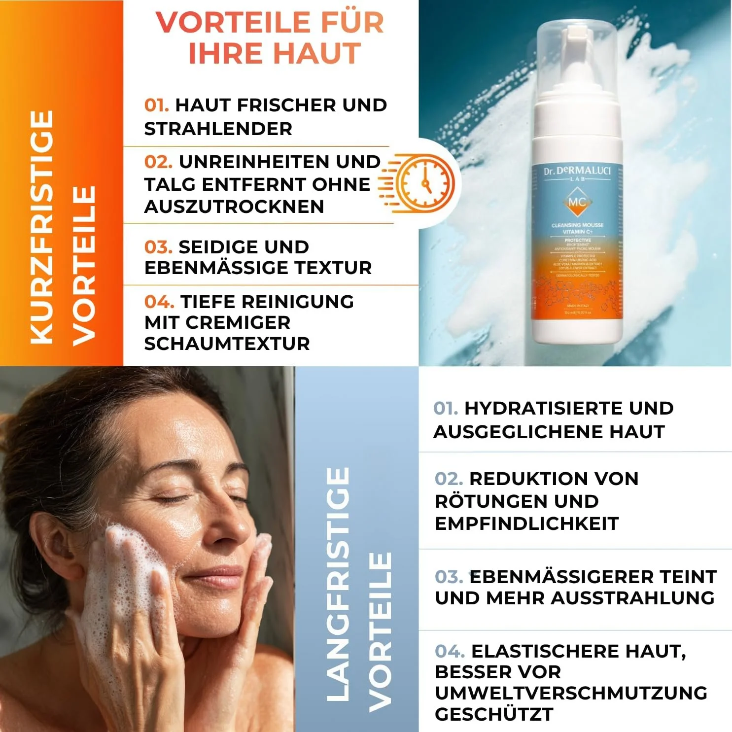 Мус для вмивання з вітаміном C 150 мл Органічний | Для чутливої шкіри | Зволожуючий, освітлюючий, заспокійливий, фото №3