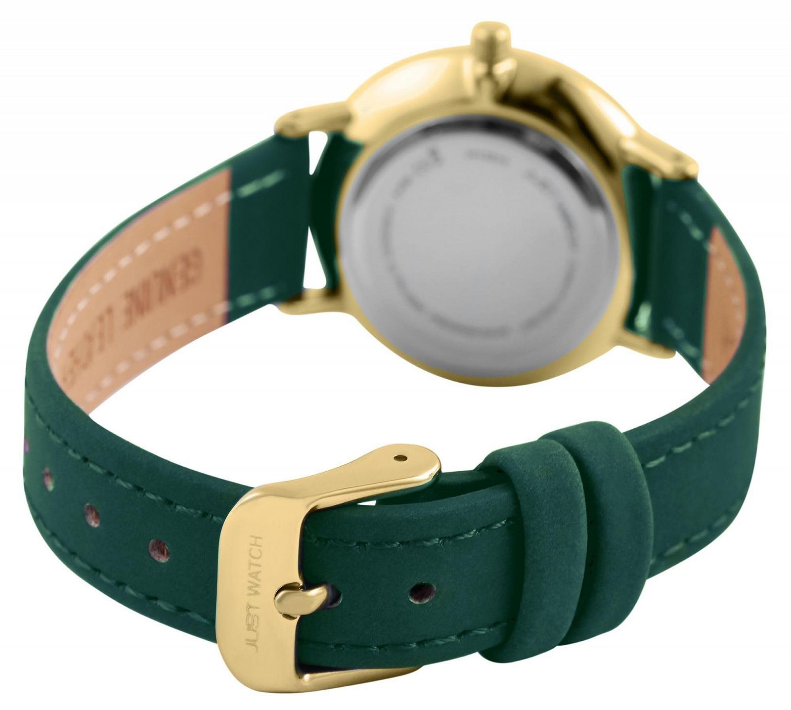 Женские часы Just Watch, зеленый ремешок из натуральной кожи, кварцевые часы с золотистым корпусом, диаметр 33 мм, минеральное стекло, застежка-пряжка, водонепроницаемость 3 Bar, классические часы для женщин, фото №3