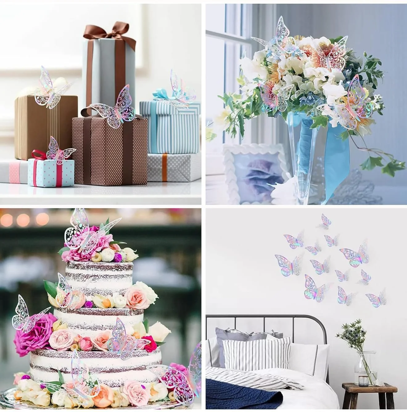 Набір 3D метеликів 36 штук Кольорові лазерні Butterfly Decoration 3 розміри Акрилові наклейки Різнокольоровий, фото №5