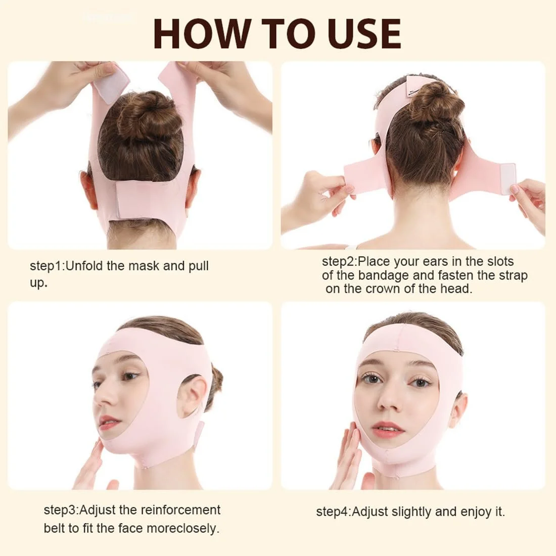 Маска для подтяжки лица ZKGYUS V-Line, пояс для подтяжки двойного подбородка, для любого времени года, розовый, фото №5