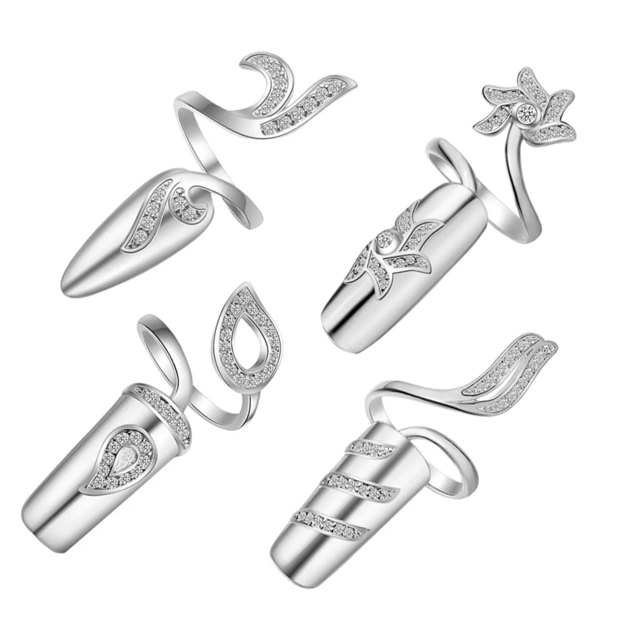 Кольца для ногтей GALPADA 4 шт. Adjustable Open Rhinestone, фото №1