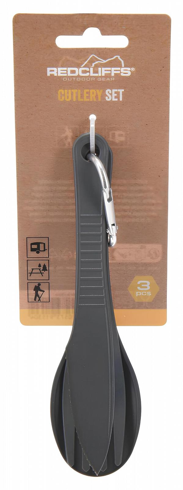 Столові прибори 15.5 x 4 см Пластик з Карабіном Набір з 3 Шт Сірий, фото №2