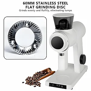 Кофемолка Эспрессо, алюминиевый сплав, модель 60 мм, плоский помол, нержавеющая сталь, 100 г, белый synthetic.ua - Фото 1