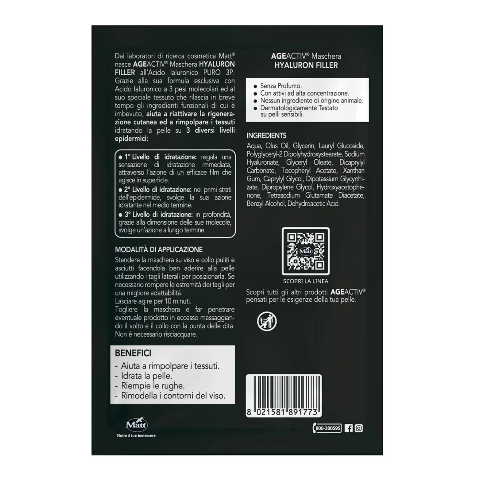 Тканинна маска Matt Age Activ одноразова - Зручна та не потребує змивання - Чиста гіалуронова кислота 3P - 1 маска, фото №2