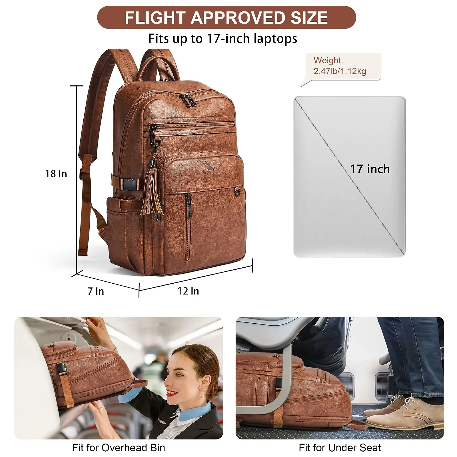 Рюкзак для ноутбука Shrrie 17 дюймов Vegan Leather Карамельно-коричневый, фото №6 Рюкзак для ноутбука Shrrie 17 дюймов Vegan Leather Карамельно-коричневый, фото №6