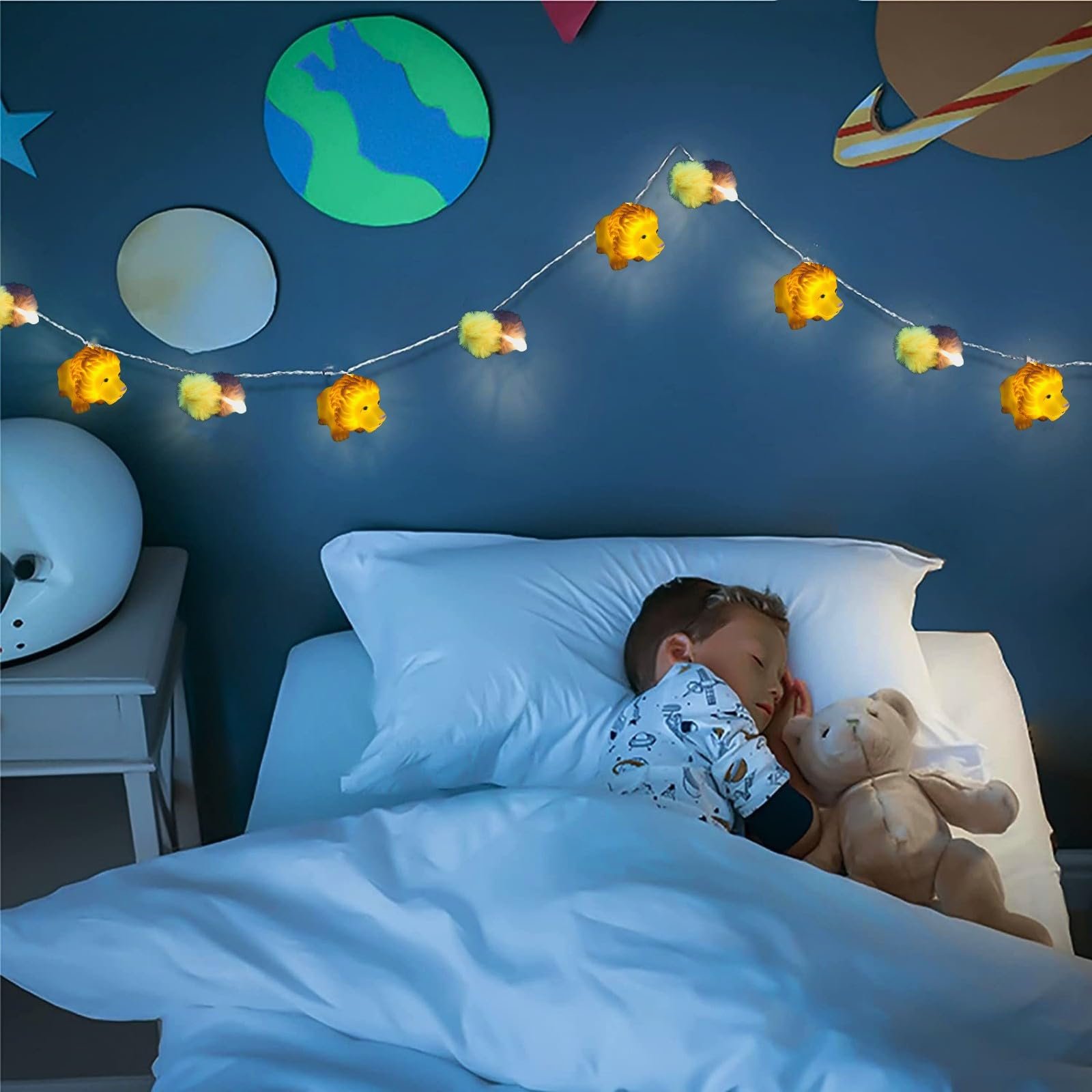 Гірлянда Дитяча Лев Pom Pom 1,65 м/10 LED Коричневий + Жовтий, фото №9