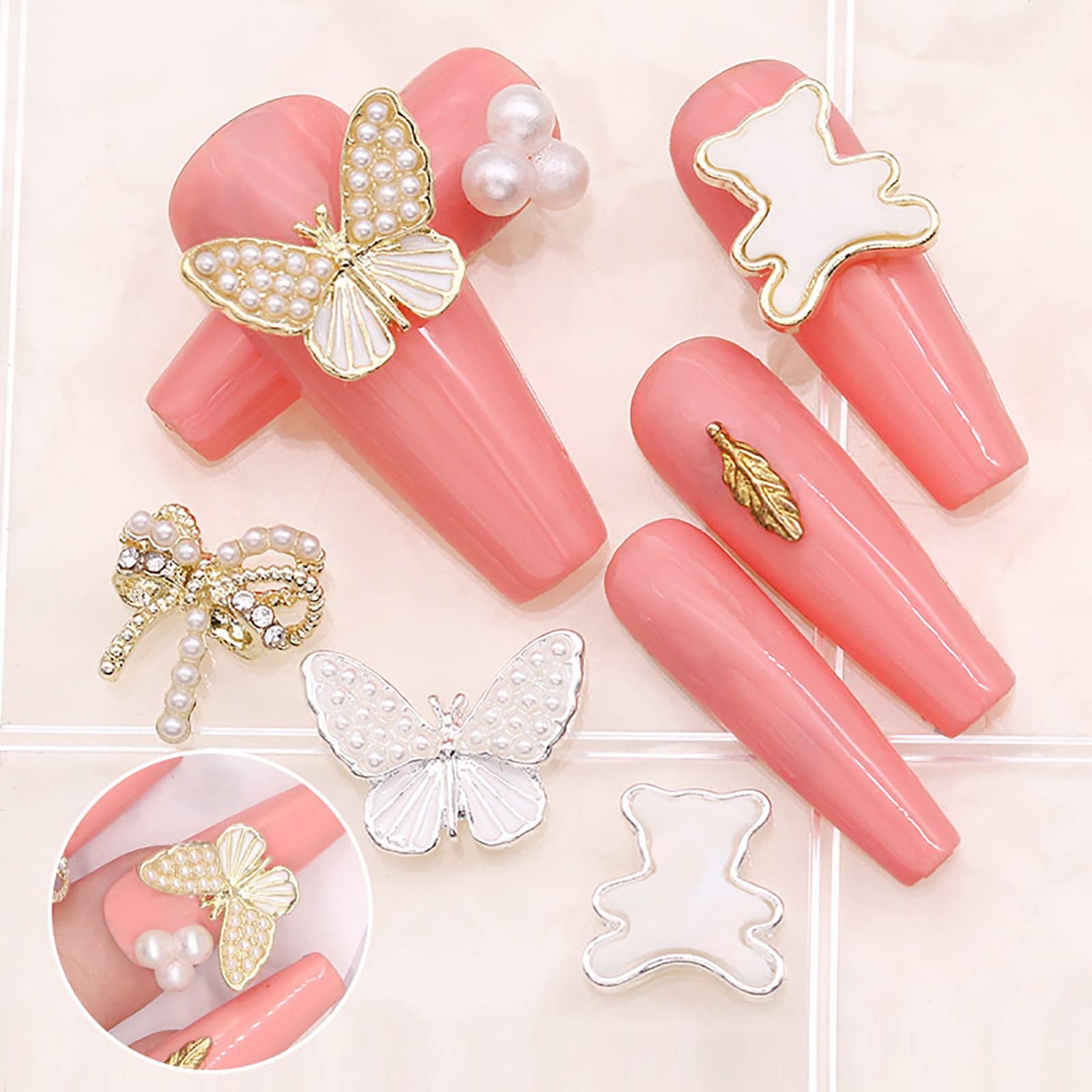 Стрази Метелики Золоті 20шт для DIY прикрас для нігтів 3D, фото №6