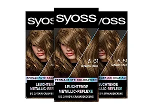 Краска Syoss Color Metallic Collection 6-61 Autumn Gold (3 x 115 мл), стойкая краска для волос для сияющих металлических отблесков, закрашивает до 100% седины и сохраняет цвет до 10 недель - Фото 1