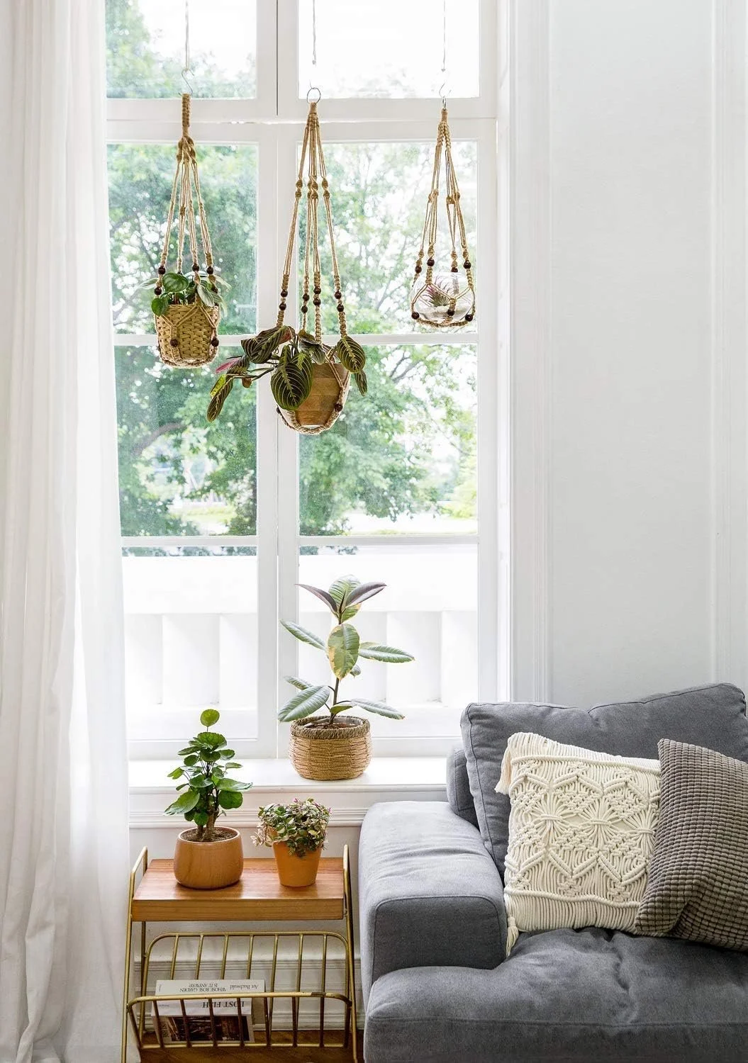 Держатель для вазонов FonVan макраме хлопковая веревка с крючками 89 см Коричневый, фото №5