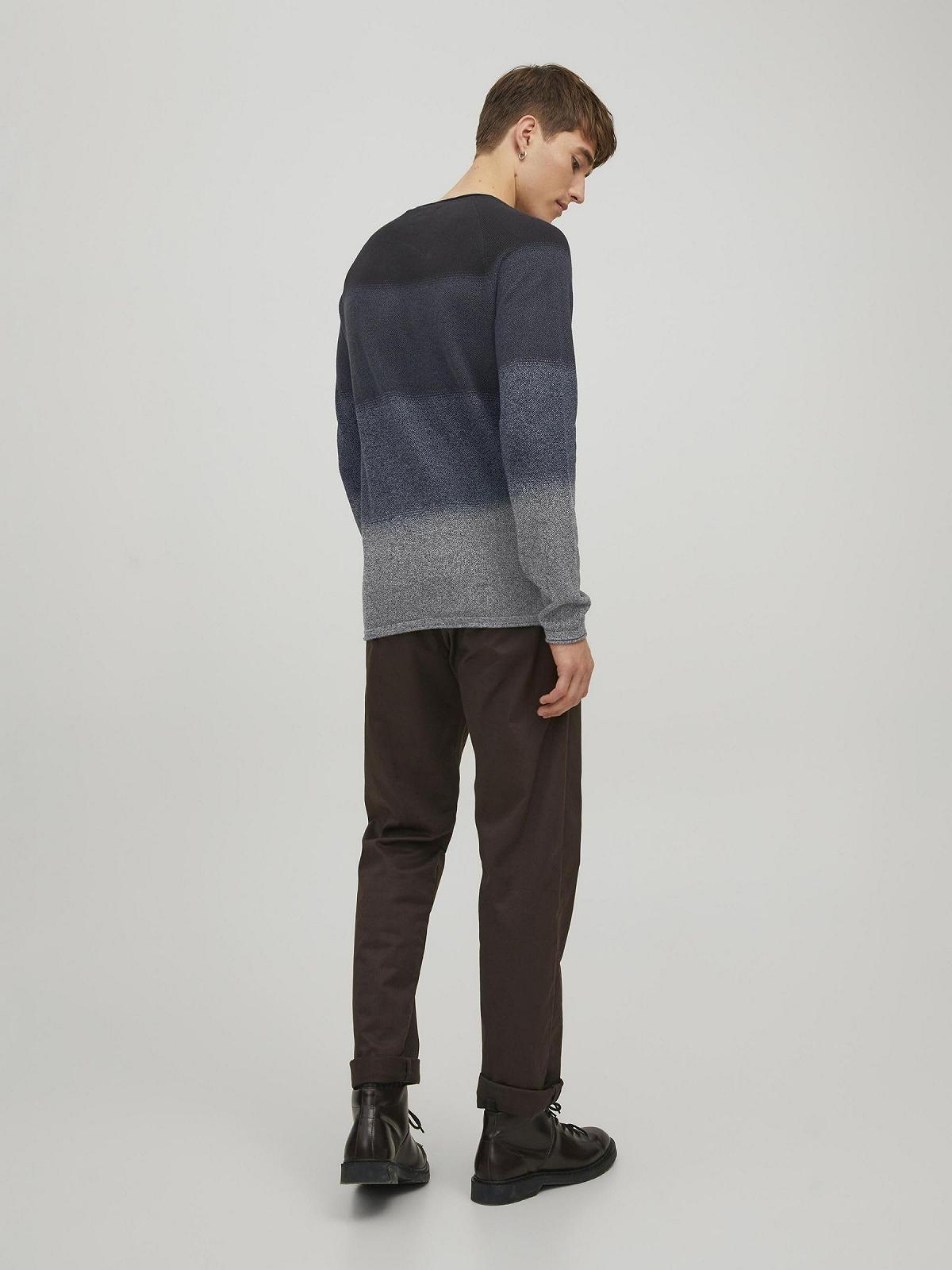 Вязаный пуловер JACK & JONES JJEHILL Мужской с круглым вырезом Базовый Длинный рукав Хлопковая рубашка, фото №4
