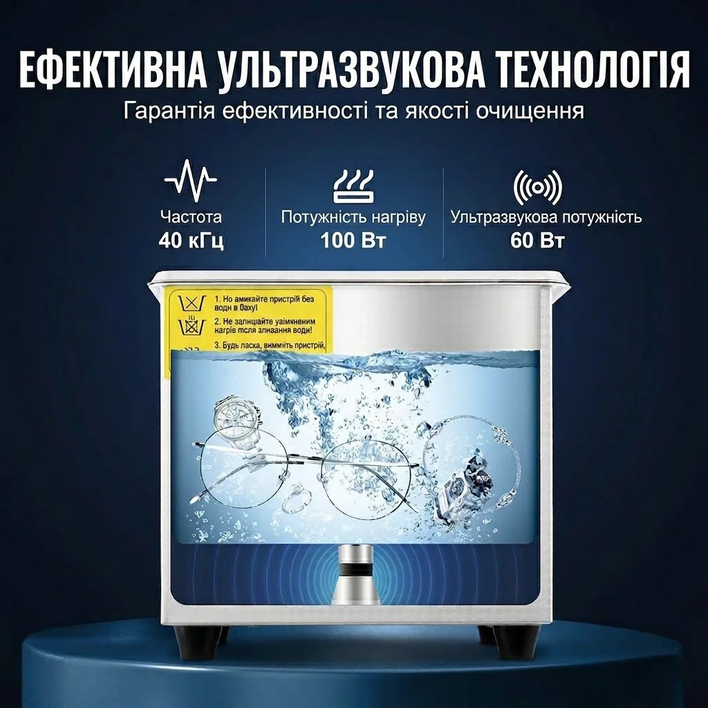 Ультразвуковий очищувач VEVOR JPS-08A 1.3л / 40 кГц / Таймер / Нержавіюча сталь / Сірий, фото №5