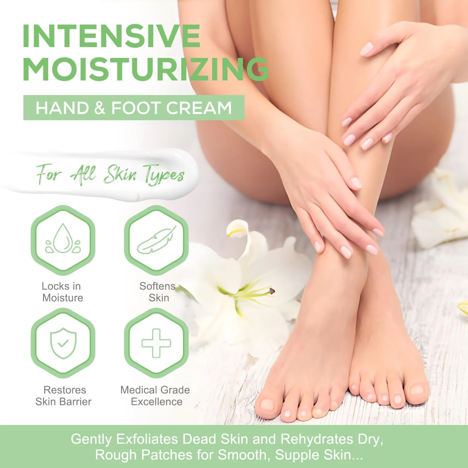 Крем для ніг Urea Cream 40% з гіалуроновою кислотою, чайним деревом та алое вера 120 г, фото №3