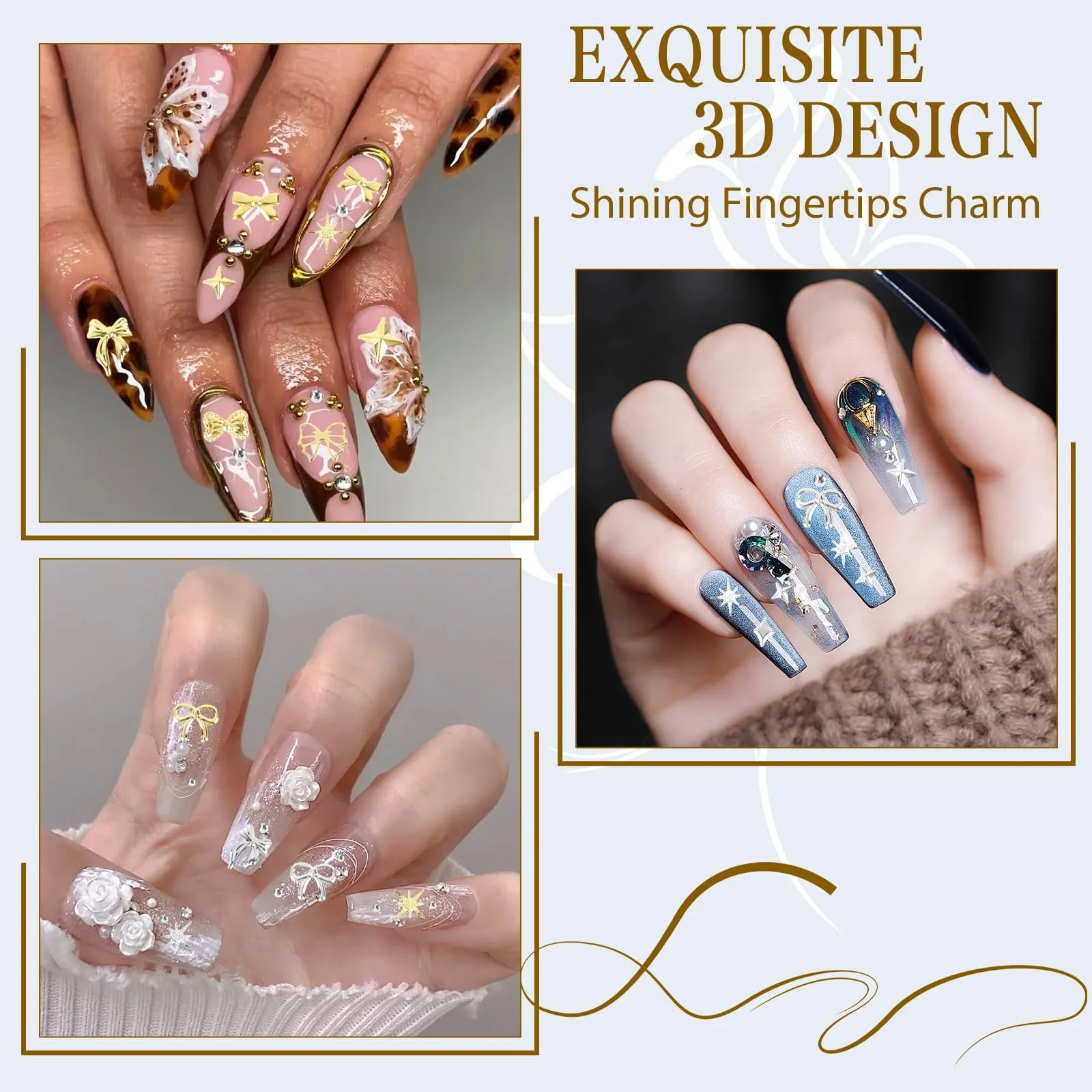 Украшения для ногтей 3 коробки 36 видов Аксессуары для ногтей с пинцетом и ручкой для страз Золотые украшения для ногтей для украшения ногтей, украшения блокнотов, чехла для мобильного телефона DIY, фото №6