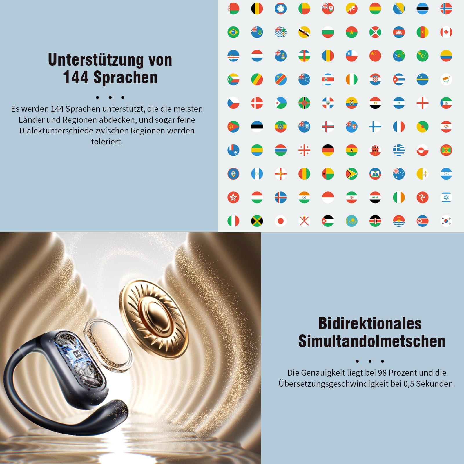 Навушники-перекладач KI 3 в 1, 164 мови, фото №2