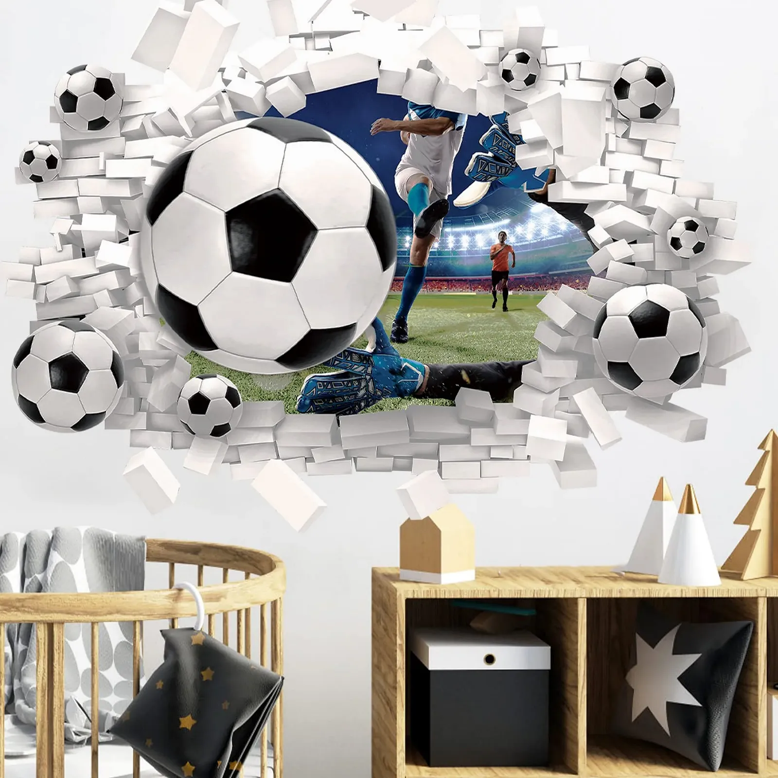 Наклейка на стіну HPNIUB 3D Football Breakthrough 70 x 55 см Кольоровий, фото №4