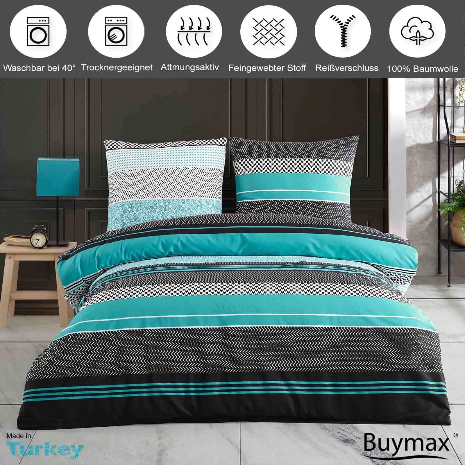 Комплект постільної білизни Buymax, 155 x 220 см, 100% бавовна, з 2 предметів, покривало для ковдри, з 1 наволочкою, Oeko-Tex, фото №2