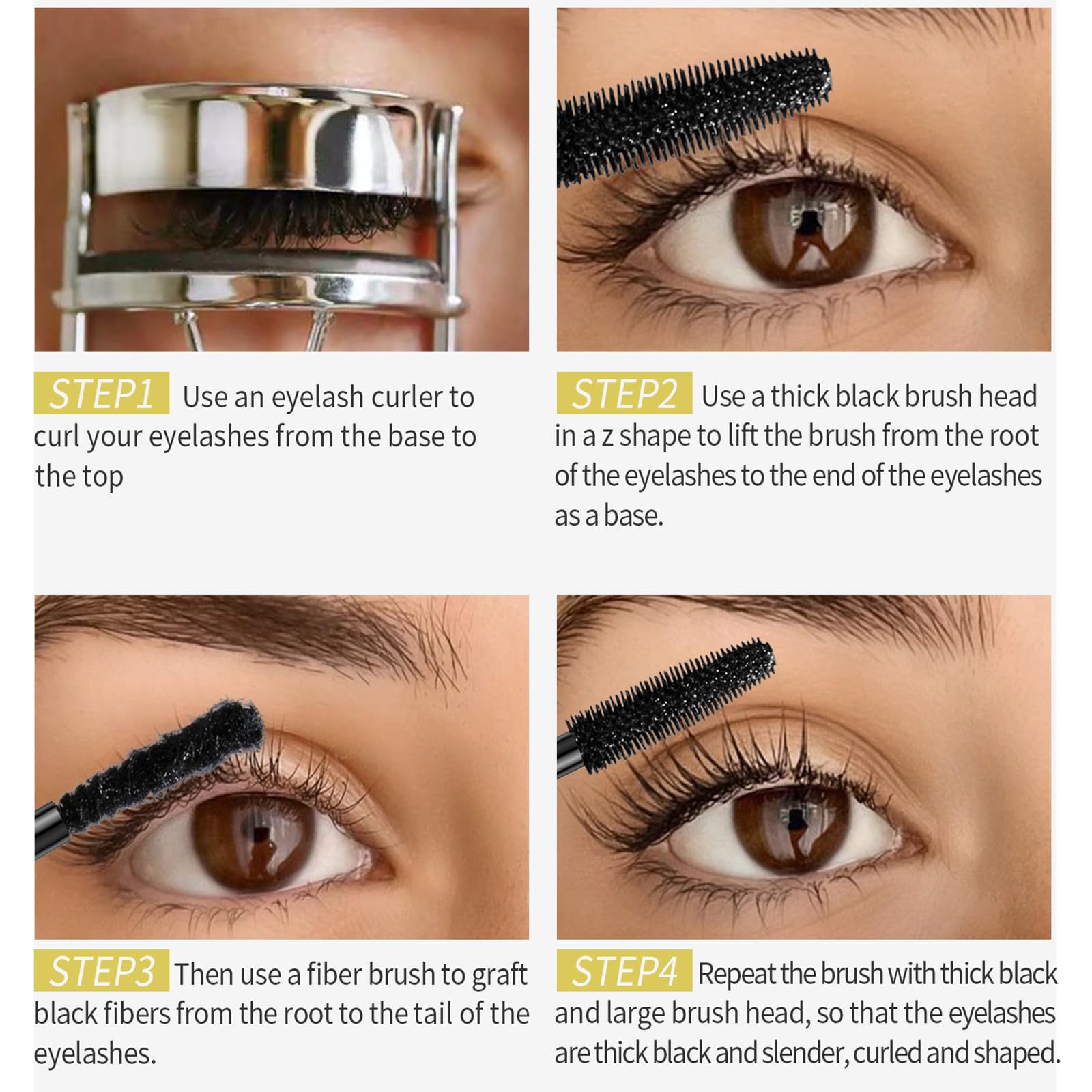 Mascara 2-in-1 водостойкий для удлинения и объёма, натуральный вид и искусственные ресницы, 4D Silk Fibre черный, фото №5