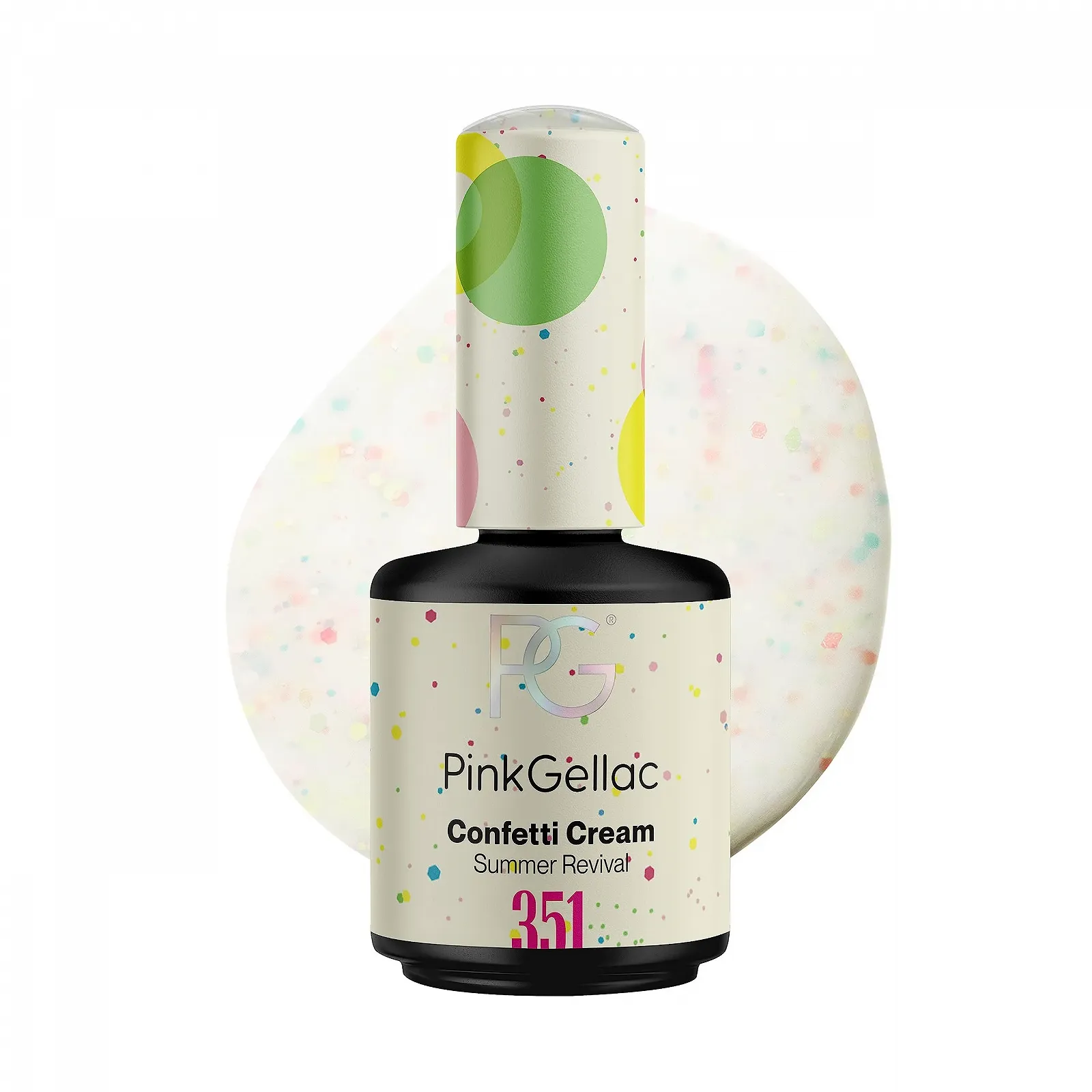 Гель-лак Pink Gellac 351 Confetti Cream 15 мл, белый с блестками, фото №1 Гель-лак Pink Gellac 351 Confetti Cream 15 мл, белый с блестками, фото №1