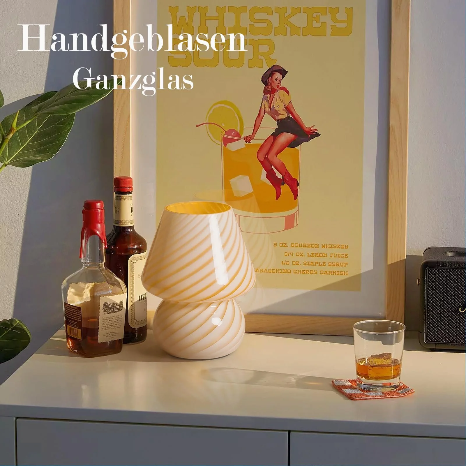 Настільна лампа ONEWISH Mushroom Смугасте скло Приліжкова E26 LED Yellow Cream, фото №2