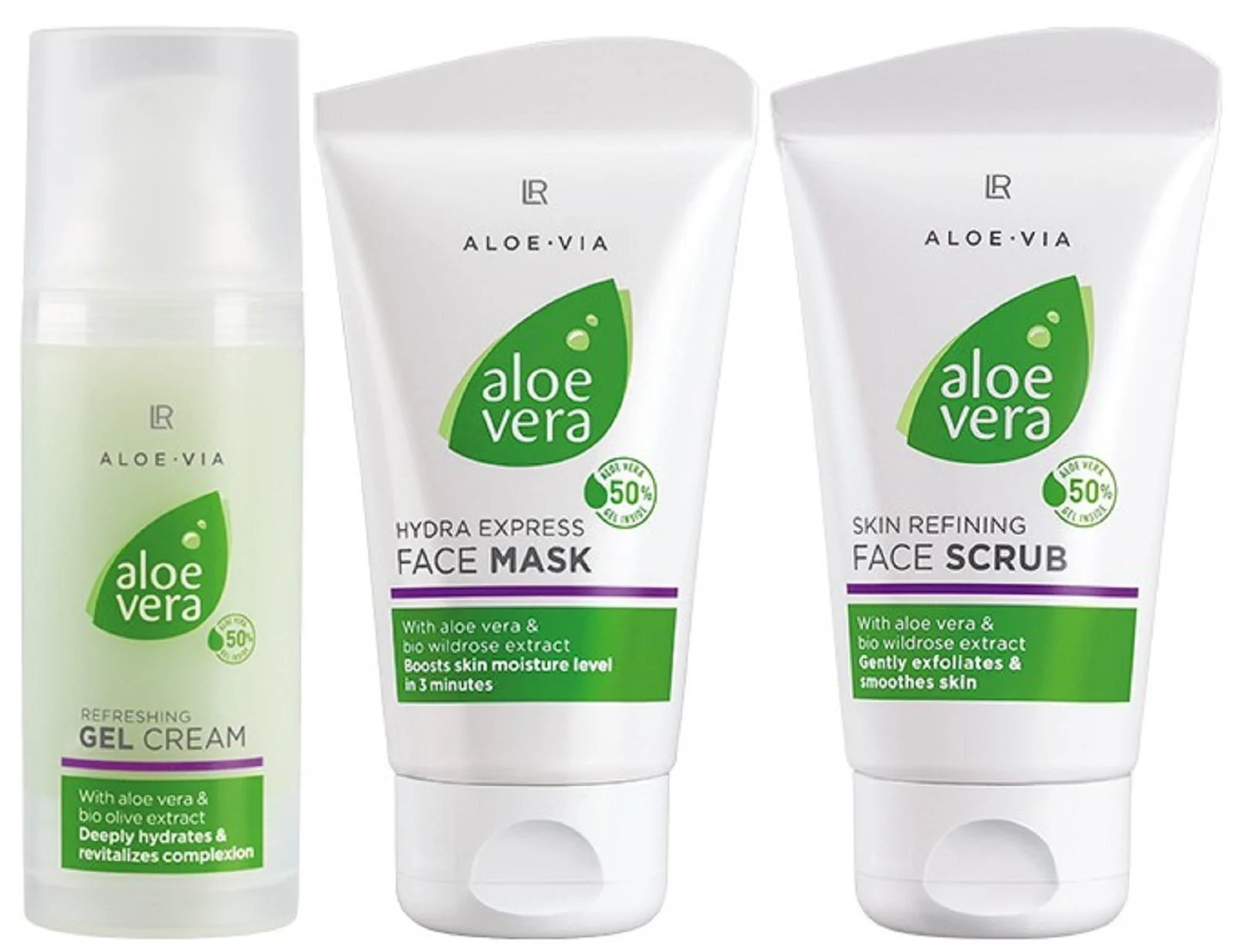 Набір для очищення та освіження LR Aloe Via Aloe Vera (гель-крем, маска для обличчя, скраб), фото №1 Набір для очищення та освіження LR Aloe Via Aloe Vera (гель-крем, маска для обличчя, скраб), фото №1