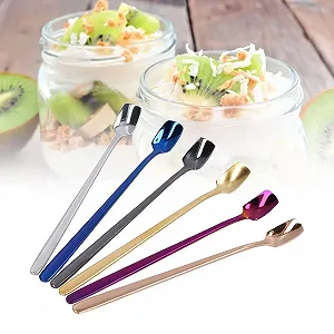 Ложка для смешивания кофе с длинной ручкой 15 cm, набор разноцветных десертных ложек, 6 штук, утолщенная ложка из нержавеющей стали для мороженого, кофе, десерта synthetic.ua - Фото 1