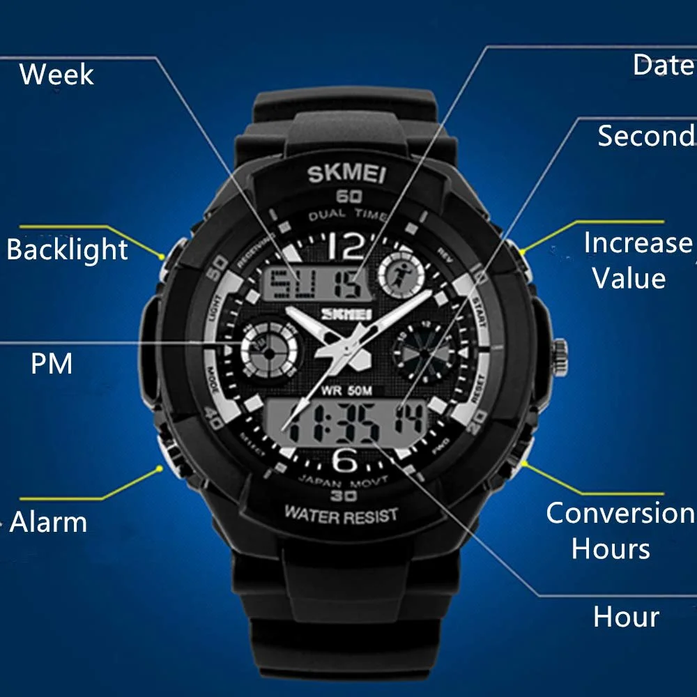 Часы спортивные SKMEI Military S-SHOCK LED цифровые водонепроницаемые с будильником кварцевые наручные (черные) Черный Ремешок, фото №2 Часы спортивные SKMEI Military S-SHOCK LED цифровые водонепроницаемые с будильником кварцевые наручные (черные) Черный Ремешок, фото №2