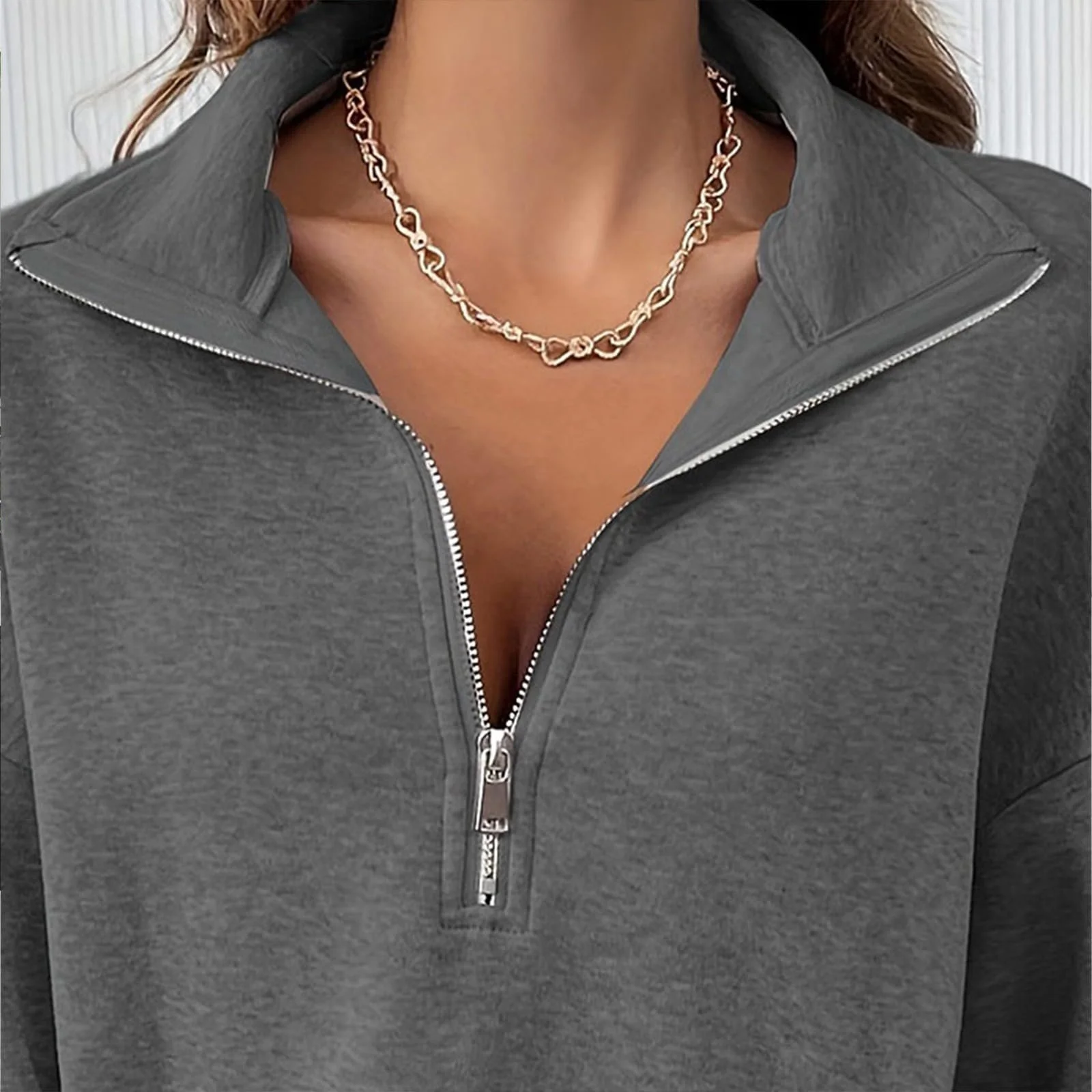 Женский свитшот с круглым вырезом, полумолнией, большой худи, свитшоты на четверть молнии 2025, осенняя одежда, зимняя одежда с карманом для кемпинга, фото №2