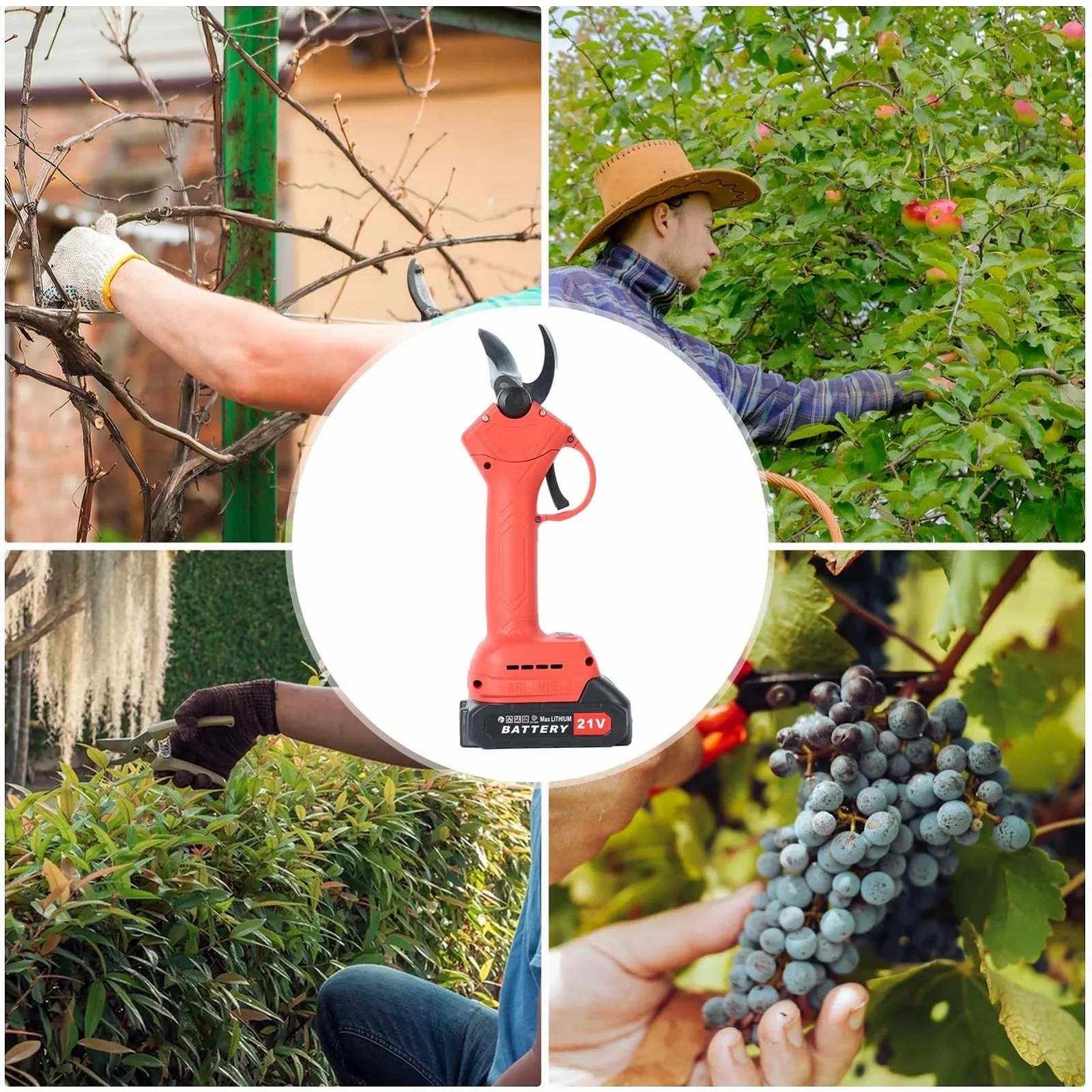 Електричний секатор Kripyery 21V 2 акумулятори 25 мм (1") Orange, фото №5