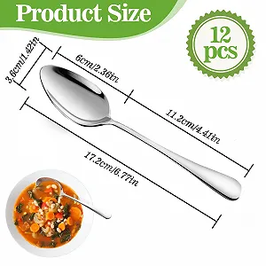Набор из 12 суповых ложек из нержавеющей стали Прочные столовые приборы с эргономичной ручкой Цвет: серебристый synthetic.ua - Фото 1