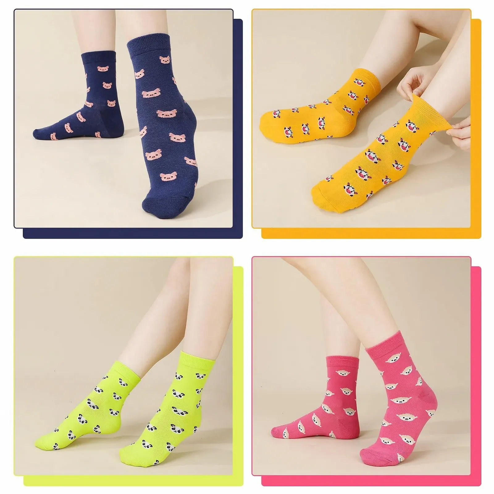 Носки EU 39-42 Хлопковые Женские С рисунком животных Разноцветные 8 пар, фото №2