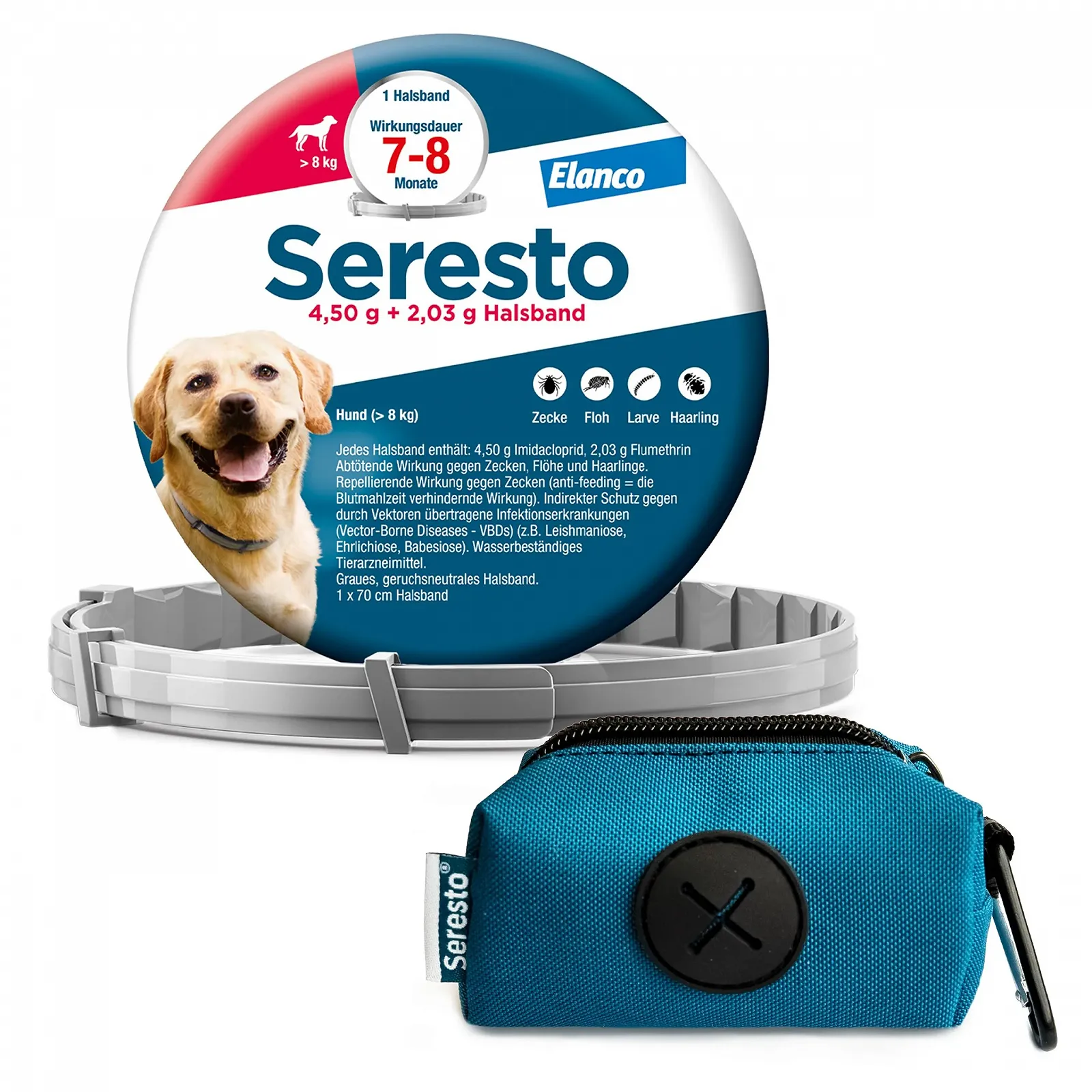 Нашийник від бліх та кліщів Elanco Seresto Promo Set для великих собак від 8 кг з диспенсером для пакетів, фото №1