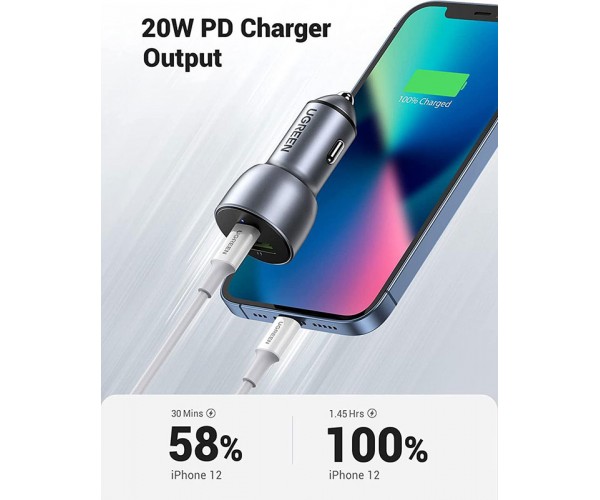 Автозарядка 2xUSB 36W USB-C USB-A QC 3.0+ Косм Сіра CD213 UGREEN, фото №6