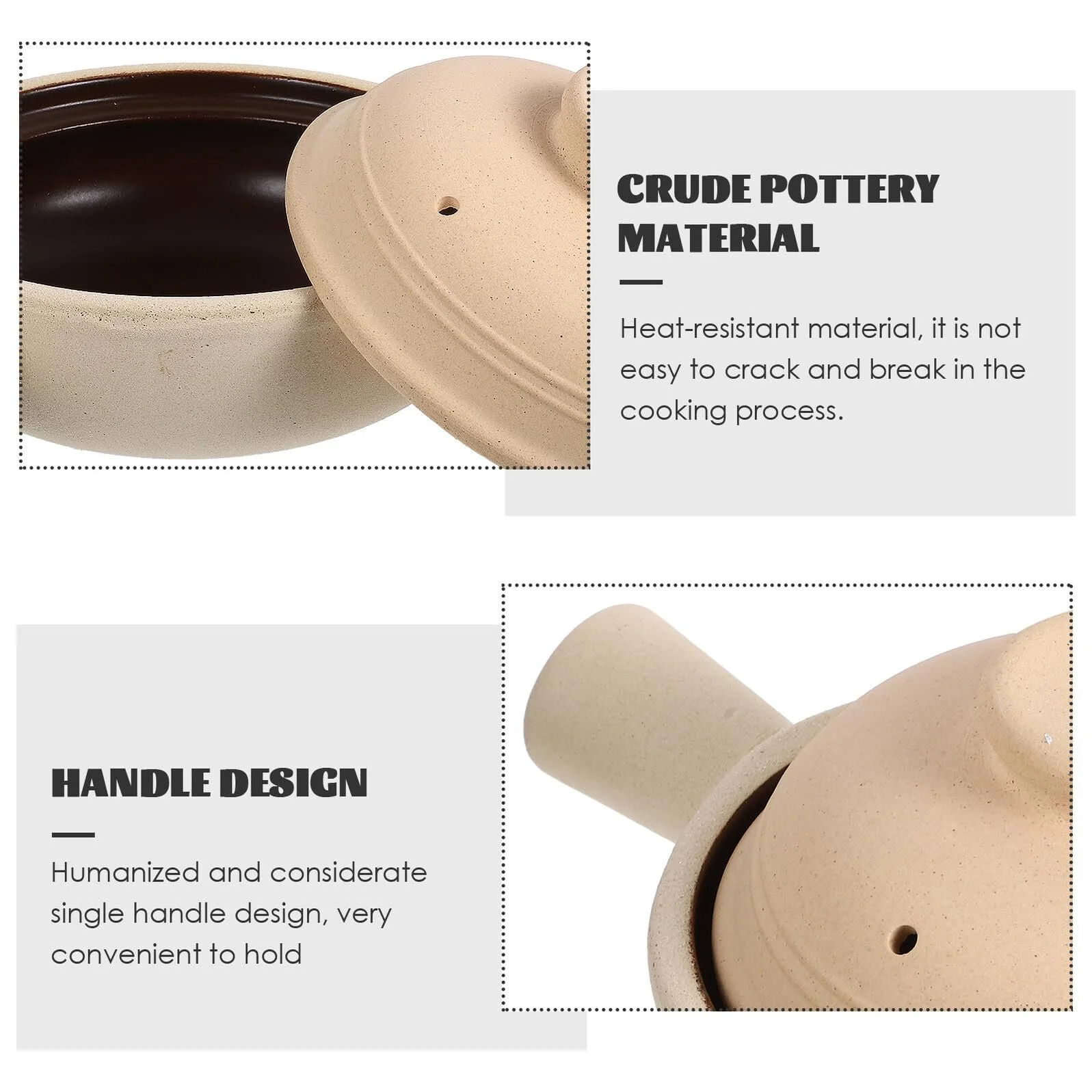 Кастрюля керамическая с одной ручкой термостойкая для супа и риса с крышкой, фото №2