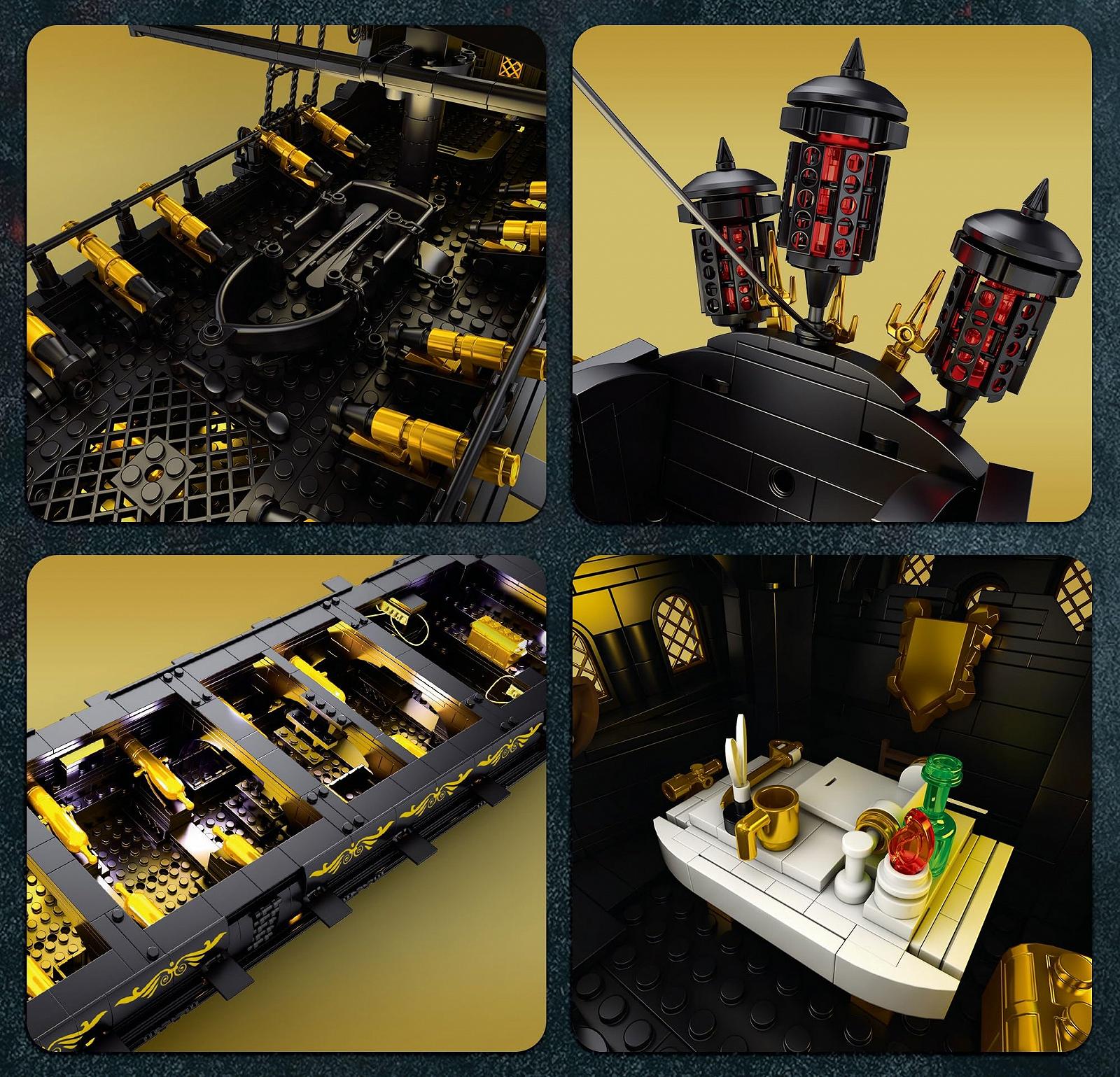 Корабель Auforua Pirate Ship Black Pearl з світлодіодною підсвіткою 4708 шт. чорно, фото №6