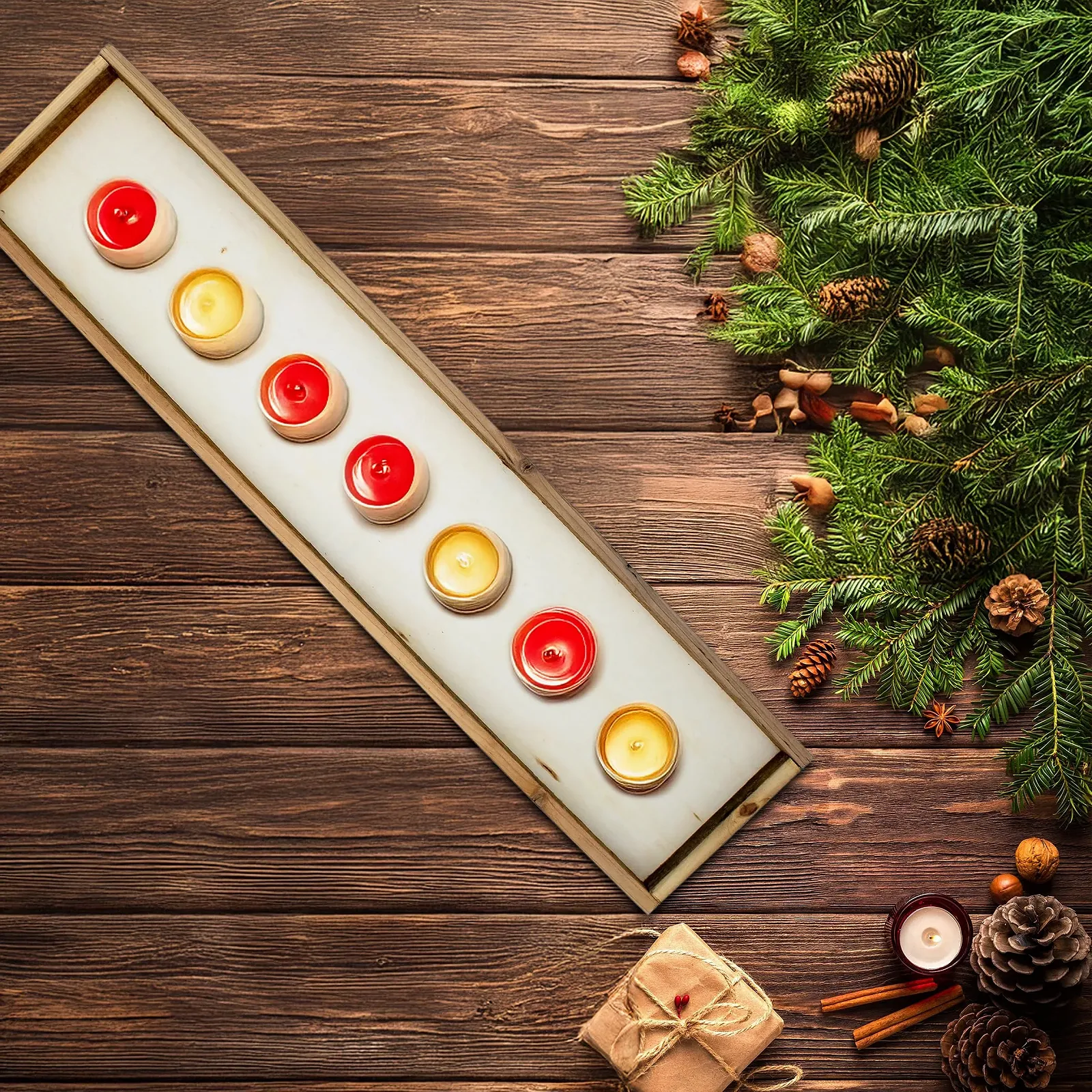 Дерев'яний декоративний піднос Прямокутний для свічок з сільським краєм, фото №4 Дерев'яний декоративний піднос Прямокутний для свічок з сільським краєм, фото №4